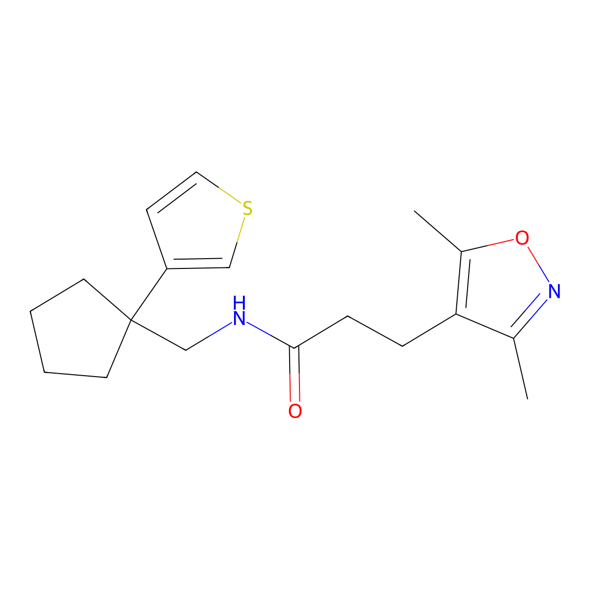 3-(3,5-dimethylisoxazol-4-yl)-N-((1-(thiophen-3-yl)cyclopentyl)methyl)propanamide molecular structure, CAS 2034409-48-6