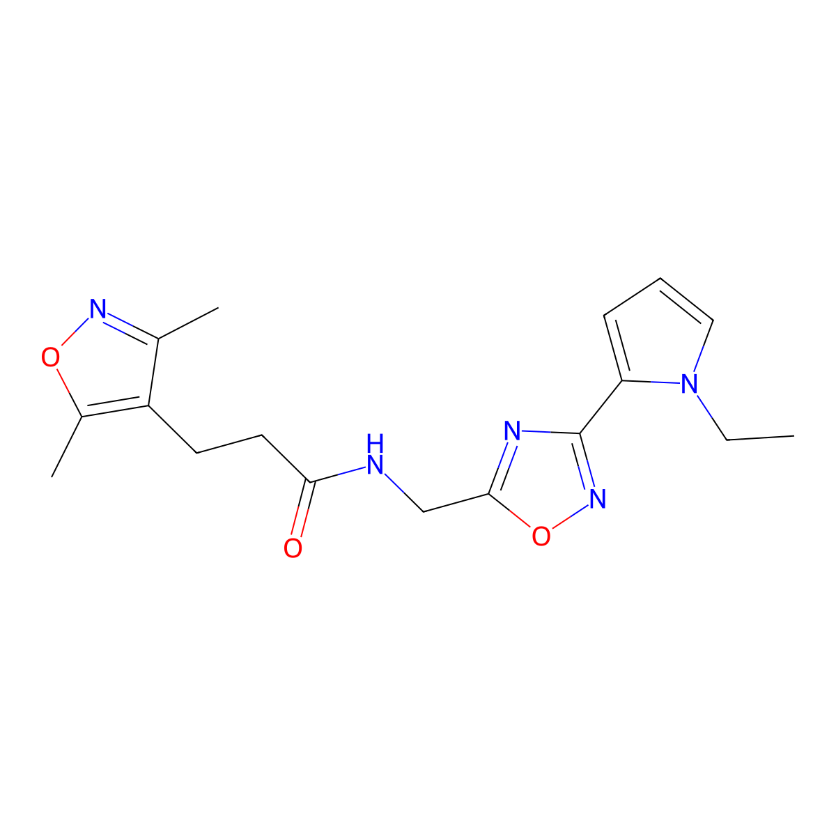 3-(3,5-dimethylisoxazol-4-yl)-N-((3-(1-ethyl-1H-pyrrol-2-yl)-1,2,4-oxadiazol-5-yl)methyl)propanamide molecular structure, CAS 2034409-54-4