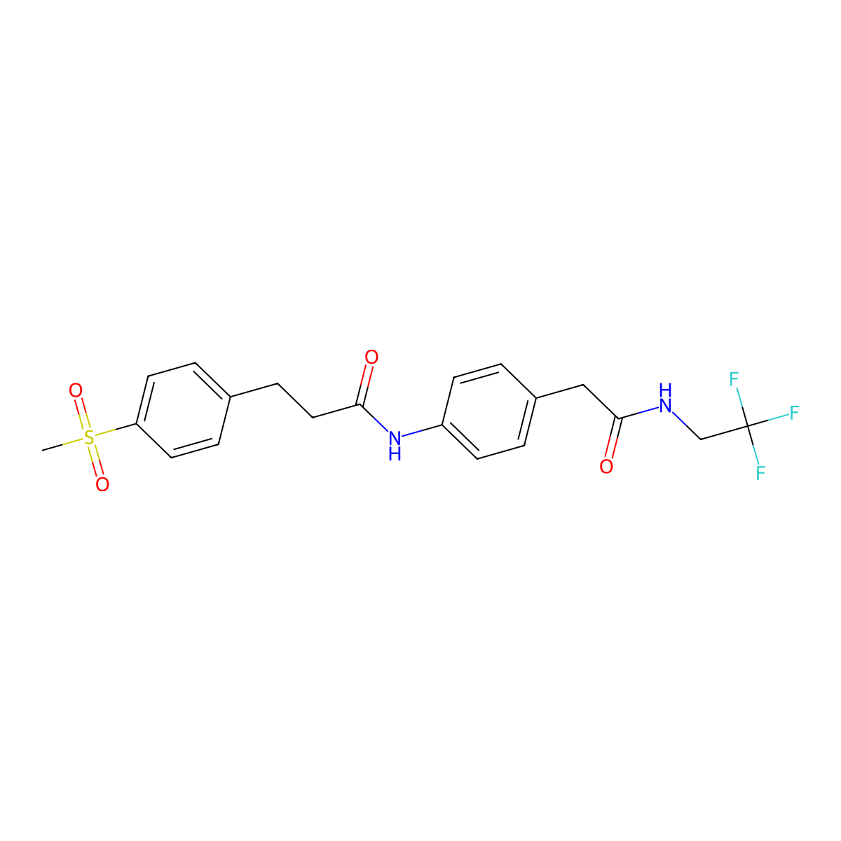3-(4-(methylsulfonyl)phenyl)-N-(4-(2-oxo-2-((2,2,2-trifluoroethyl)amino)ethyl)phenyl)propanamide molecular structure, CAS 2034409-65-7