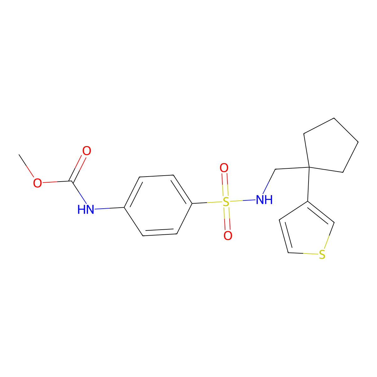 methyl (4-(N-((1-(thiophen-3-yl)cyclopentyl)methyl)sulfamoyl)phenyl)carbamate molecular structure, CAS 2034409-66-8