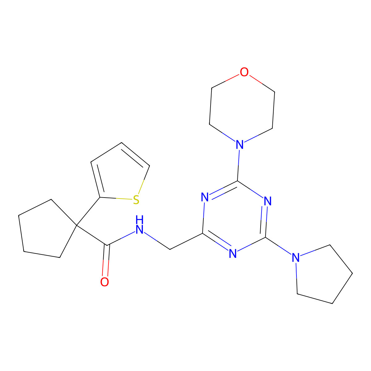 N-((4-morpholino-6-(pyrrolidin-1-yl)-1,3,5-triazin-2-yl)methyl)-1-(thiophen-2-yl)cyclopentanecarboxamide molecular structure, CAS 2034409-69-1