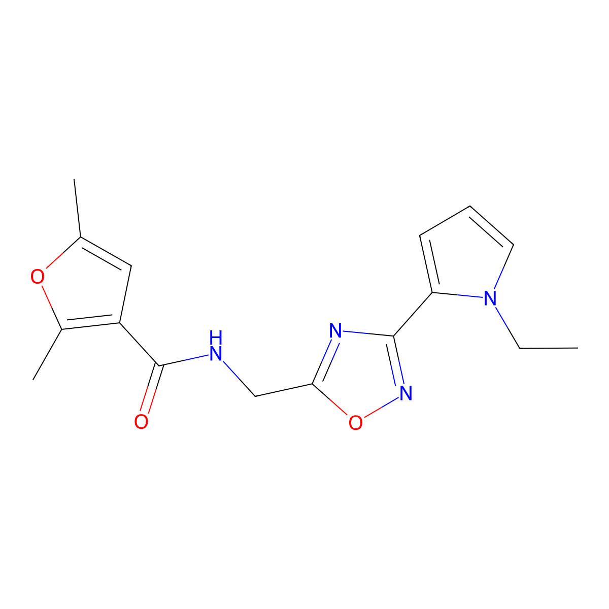 N-((3-(1-ethyl-1H-pyrrol-2-yl)-1,2,4-oxadiazol-5-yl)methyl)-2,5-dimethylfuran-3-carboxamide molecular structure, CAS 2034409-70-4