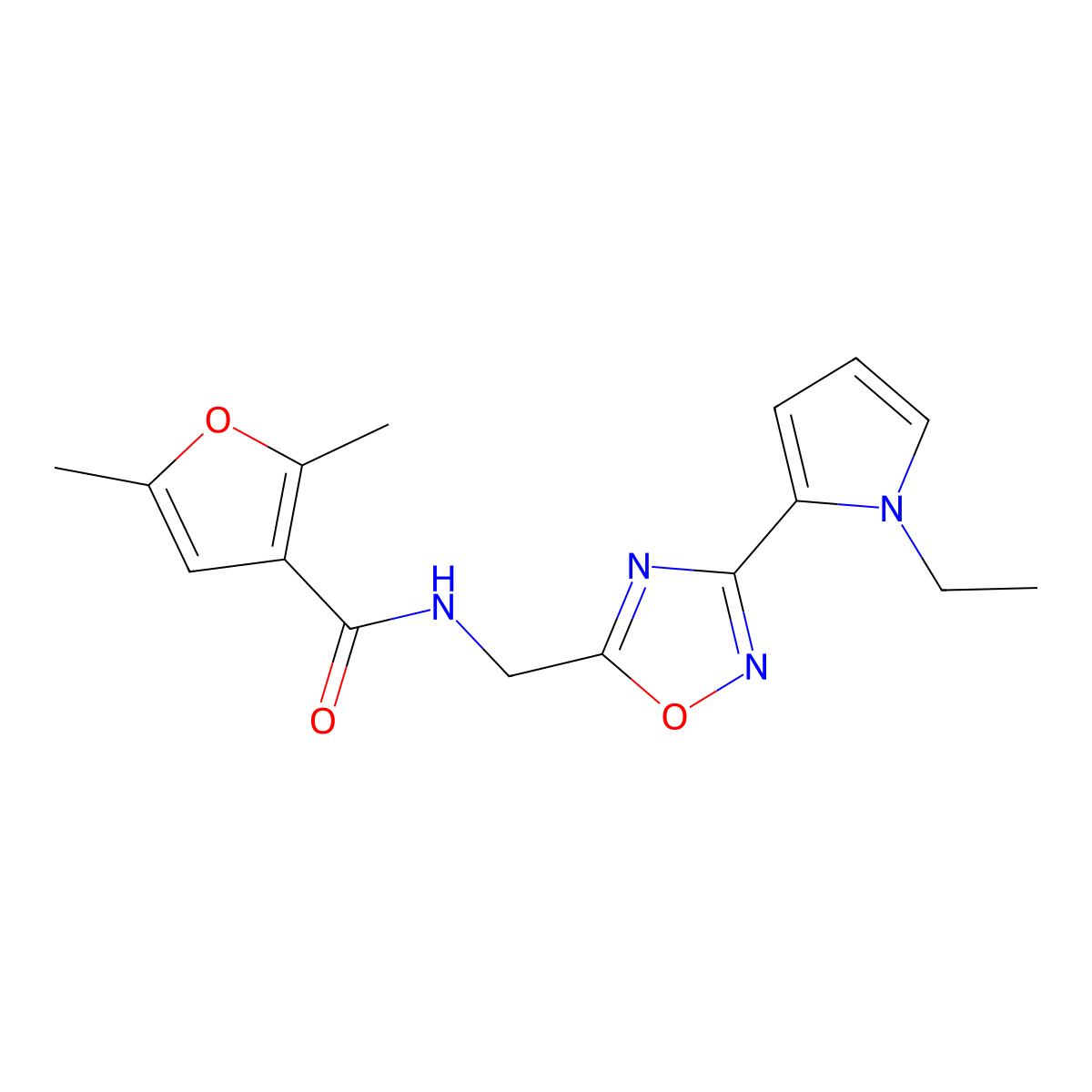 N-((3-(1-ethyl-1H-pyrrol-2-yl)-1,2,4-oxadiazol-5-yl)methyl)-2,5-dimethylfuran-3-carboxamide molecular structure, CAS 2034409-70-4