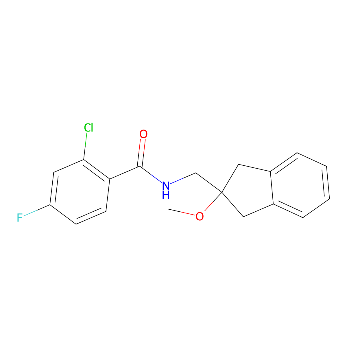 2-chloro-4-fluoro-N-[(2-methoxy-2,3-dihydro-1H-inden-2-yl)methyl]benzamide molecular structure, CAS 2034409-74-8