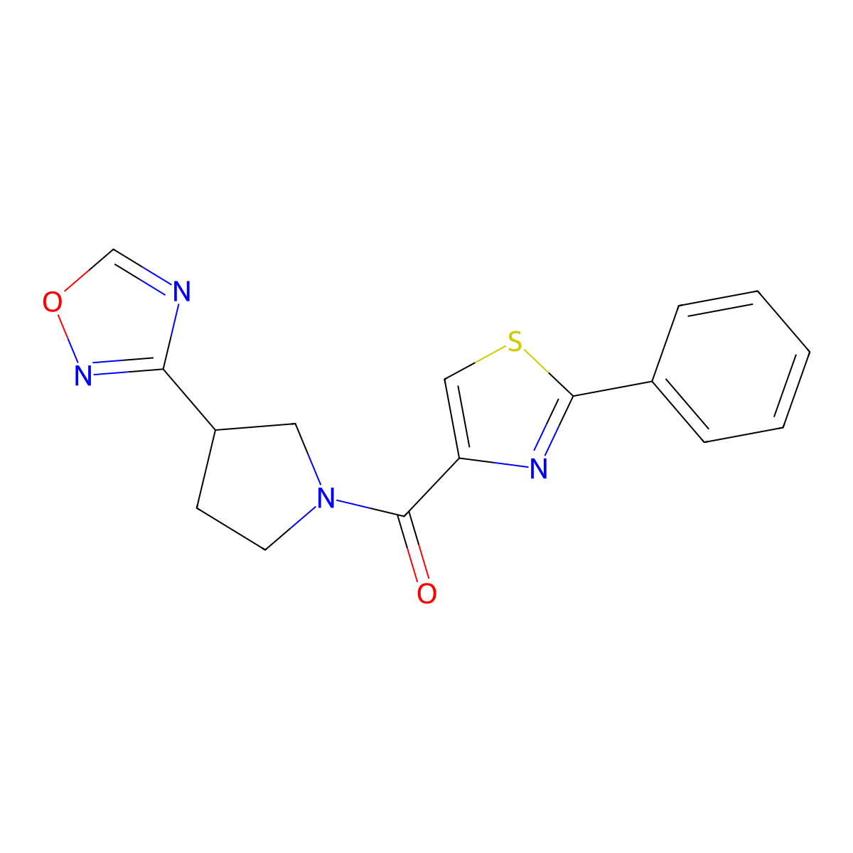 (3-(1,2,4-Oxadiazol-3-yl)pyrrolidin-1-yl)(2-phenylthiazol-4-yl)methanone molecular structure, CAS 2034409-78-2