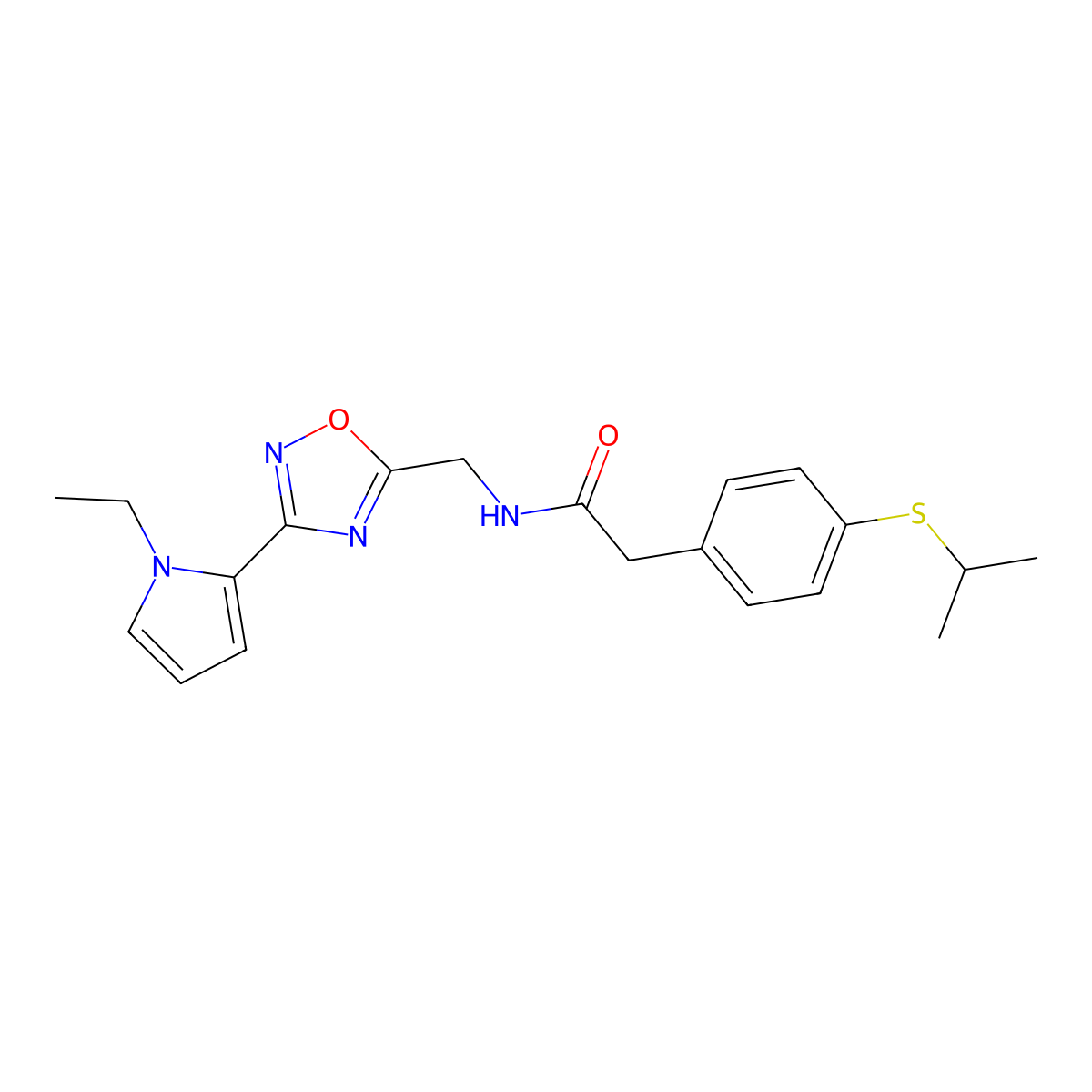 N-((3-(1-ethyl-1H-pyrrol-2-yl)-1,2,4-oxadiazol-5-yl)methyl)-2-(4-(isopropylthio)phenyl)acetamide molecular structure, CAS 2034409-79-3