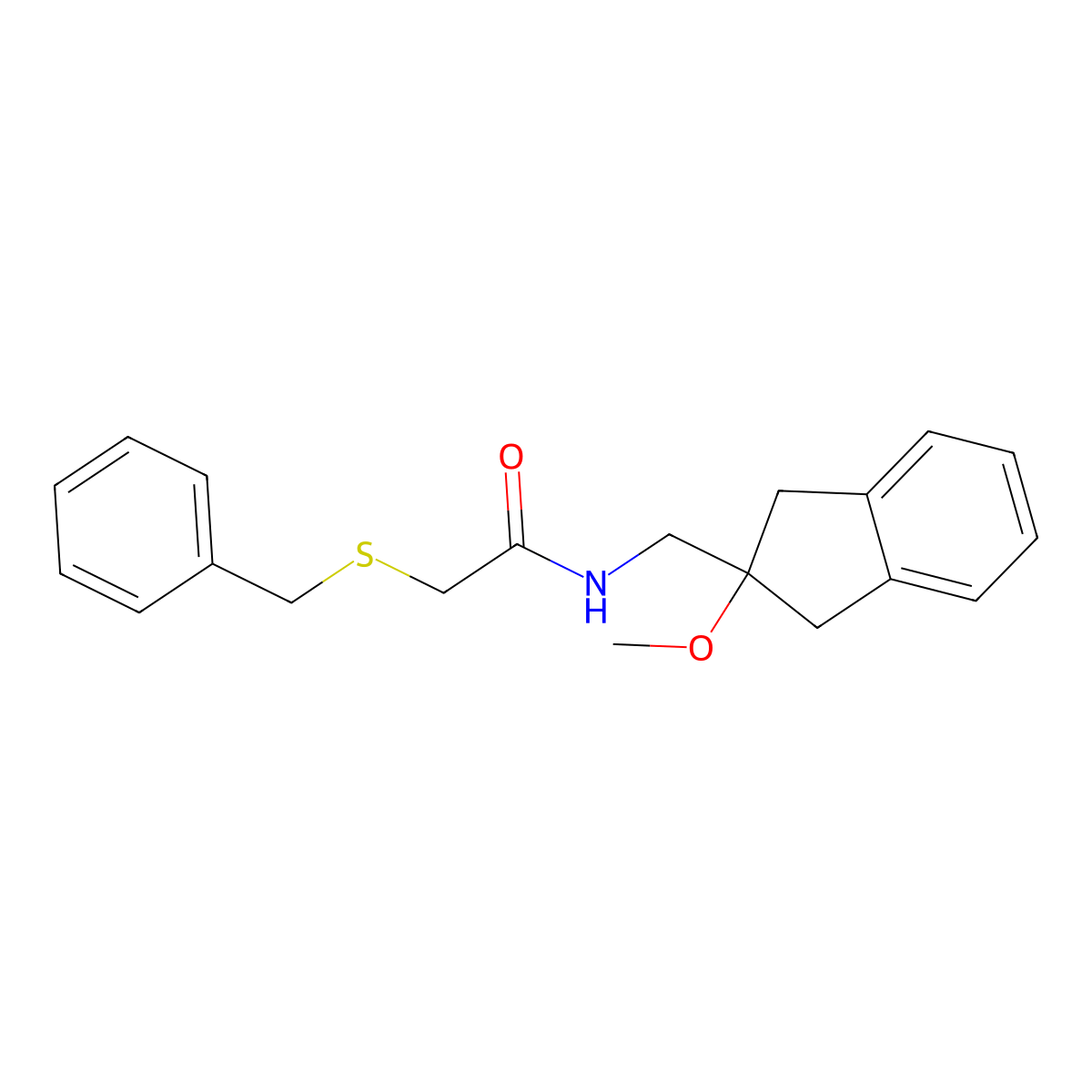 2-(benzylthio)-N-((2-methoxy-2,3-dihydro-1H-inden-2-yl)methyl)acetamide molecular structure, CAS 2034409-81-7