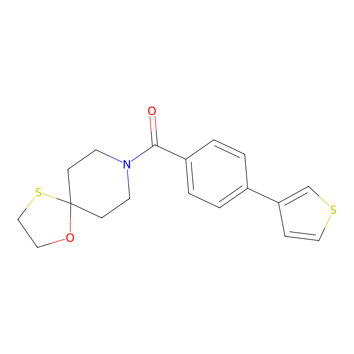 1-Oxa-4-thia-8-azaspiro[4.5]decan-8-yl(4-(thiophen-3-yl)phenyl)methanone molecular structure, CAS 2034409-84-0