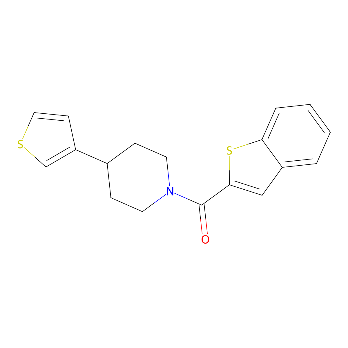 Benzo[b]thiophen-2-yl(4-(thiophen-3-yl)piperidin-1-yl)methanone molecular structure, CAS 2034409-85-1