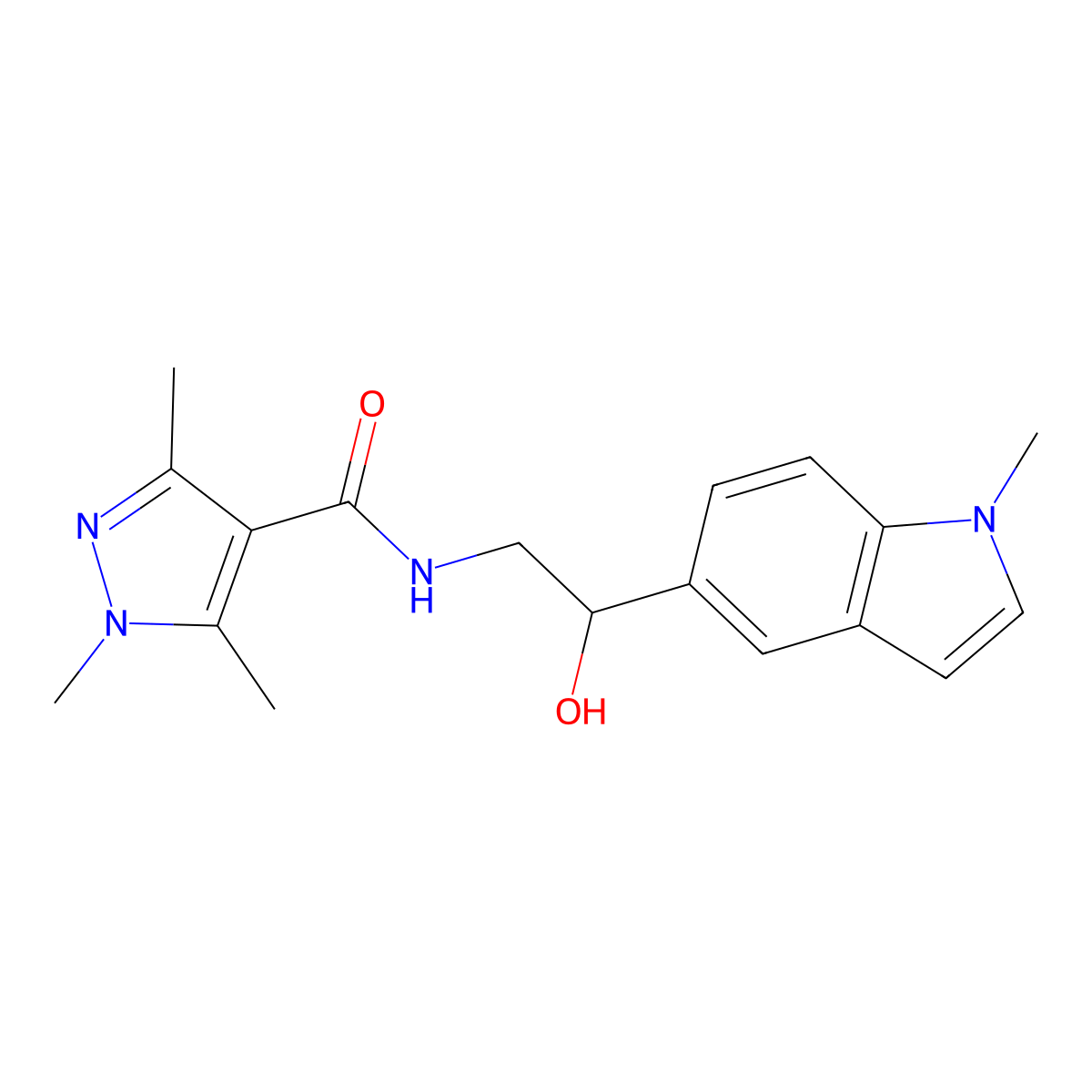 N-[2-hydroxy-2-(1-methyl-1H-indol-5-yl)ethyl]-1,3,5-trimethyl-1H-pyrazole-4-carboxamide molecular structure, CAS 2034409-88-4