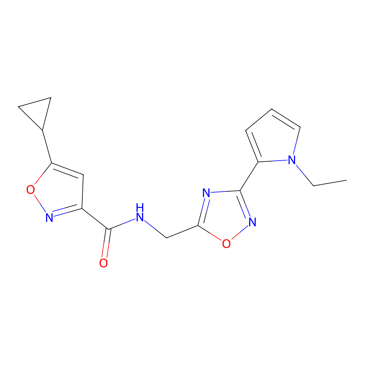 5-cyclopropyl-N-((3-(1-ethyl-1H-pyrrol-2-yl)-1,2,4-oxadiazol-5-yl)methyl)isoxazole-3-carboxamide molecular structure, CAS 2034409-89-5