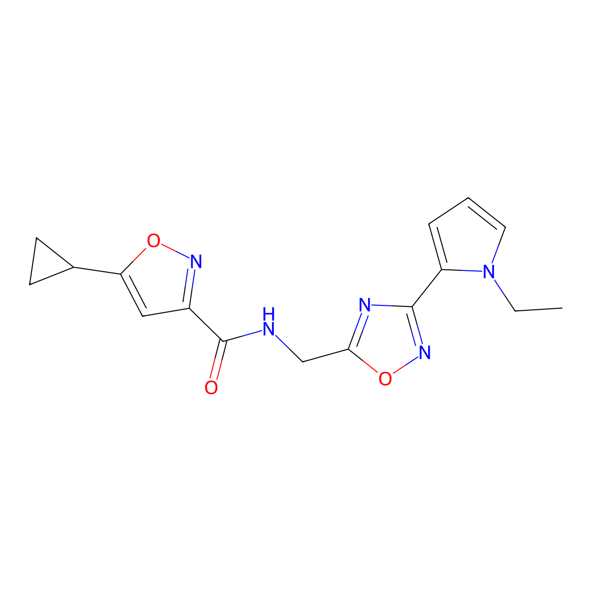 5-cyclopropyl-N-((3-(1-ethyl-1H-pyrrol-2-yl)-1,2,4-oxadiazol-5-yl)methyl)isoxazole-3-carboxamide molecular structure, CAS 2034409-89-5