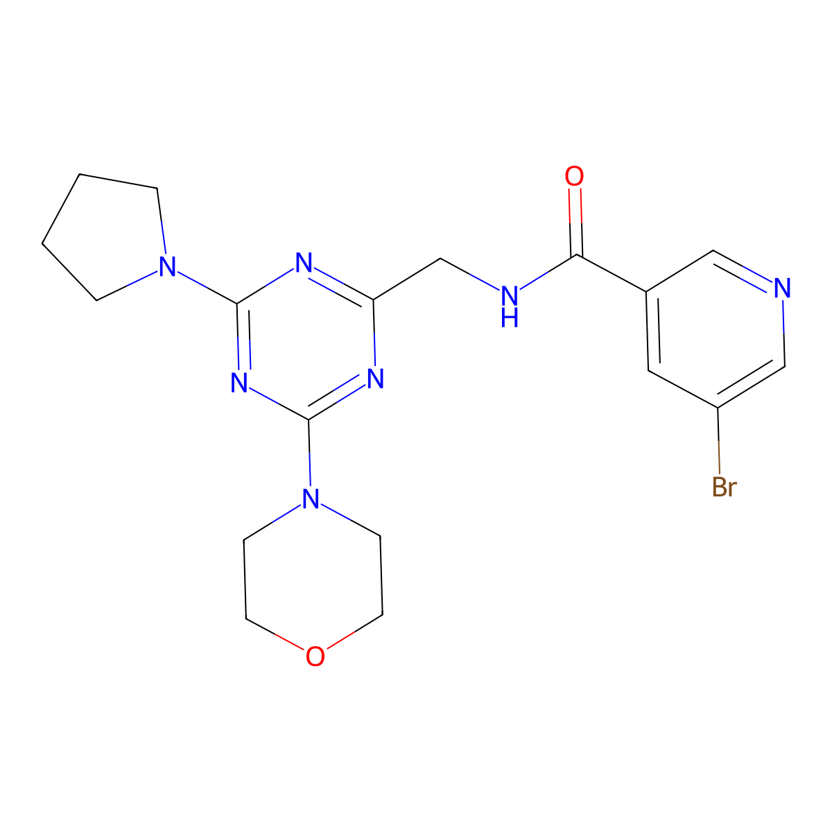 5-bromo-N-((4-morpholino-6-(pyrrolidin-1-yl)-1,3,5-triazin-2-yl)methyl)nicotinamide molecular structure, CAS 2034409-90-8