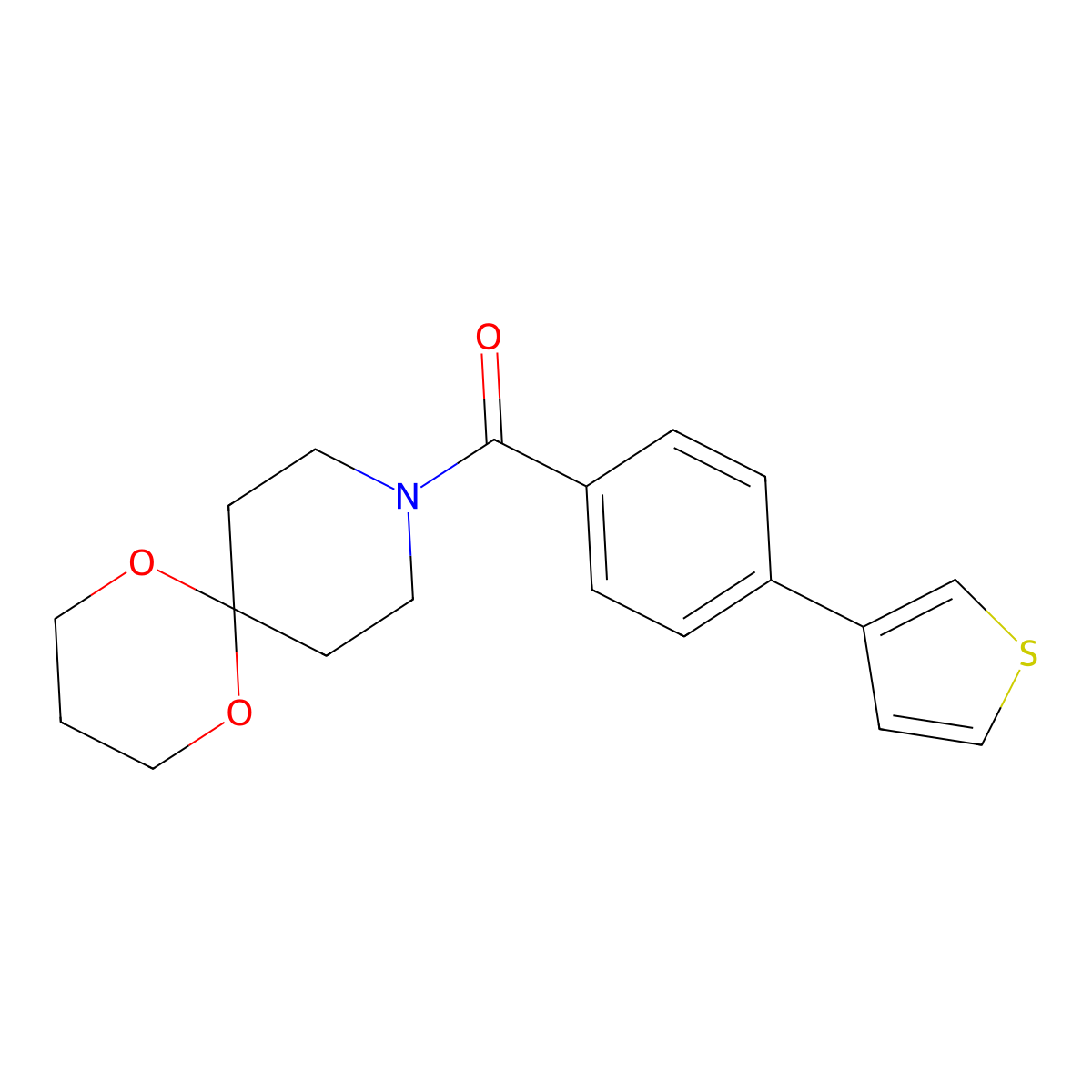 1,5-Dioxa-9-azaspiro[5.5]undecan-9-yl(4-(thiophen-3-yl)phenyl)methanone molecular structure, CAS 2034409-96-4