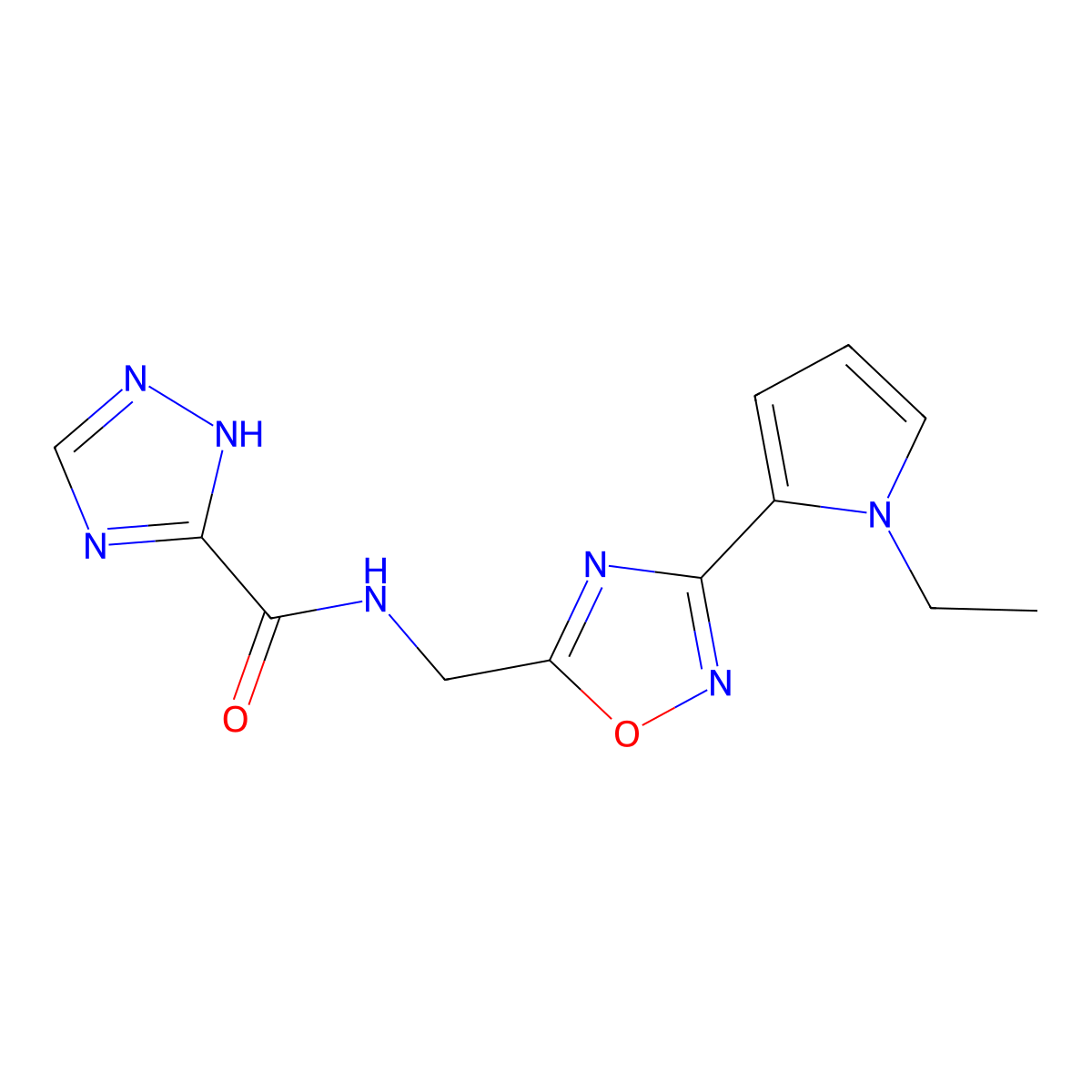 N-((3-(1-ethyl-1H-pyrrol-2-yl)-1,2,4-oxadiazol-5-yl)methyl)-1H-1,2,4-triazole-5-carboxamide molecular structure, CAS 2034409-98-6