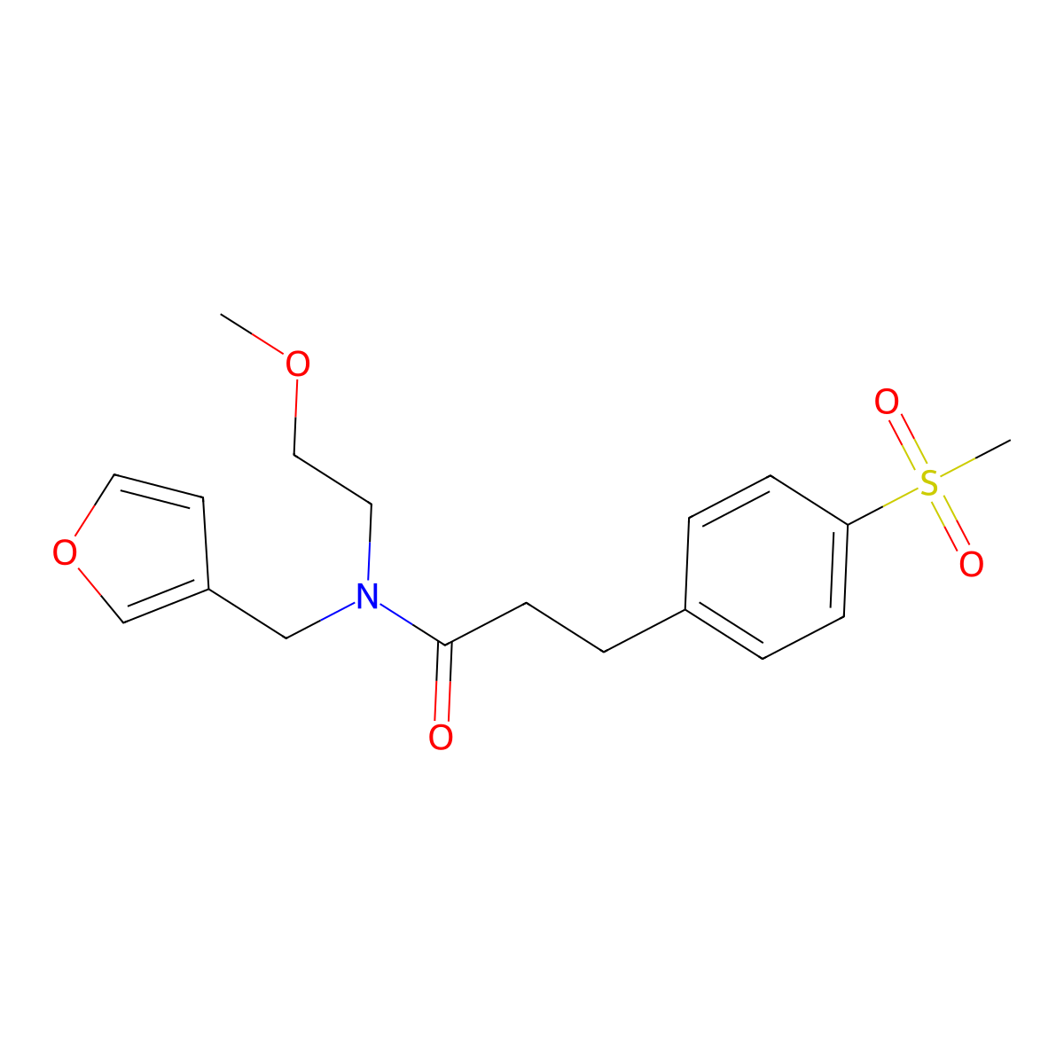 N-(furan-3-ylmethyl)-N-(2-methoxyethyl)-3-(4-(methylsulfonyl)phenyl)propanamide molecular structure, CAS 2034410-03-0