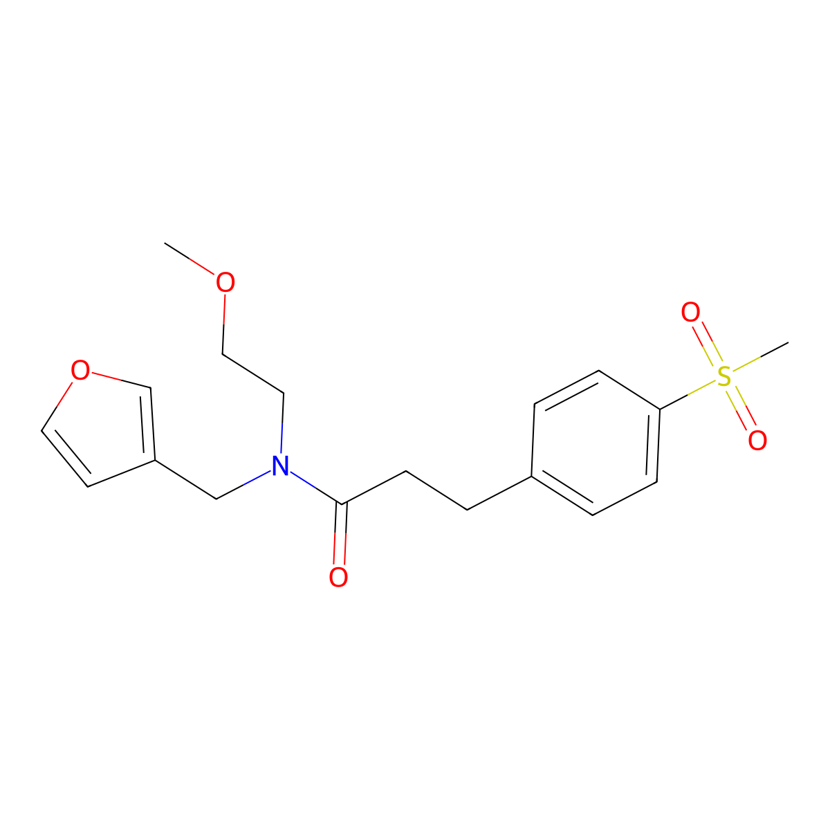 N-(furan-3-ylmethyl)-N-(2-methoxyethyl)-3-(4-(methylsulfonyl)phenyl)propanamide molecular structure, CAS 2034410-03-0