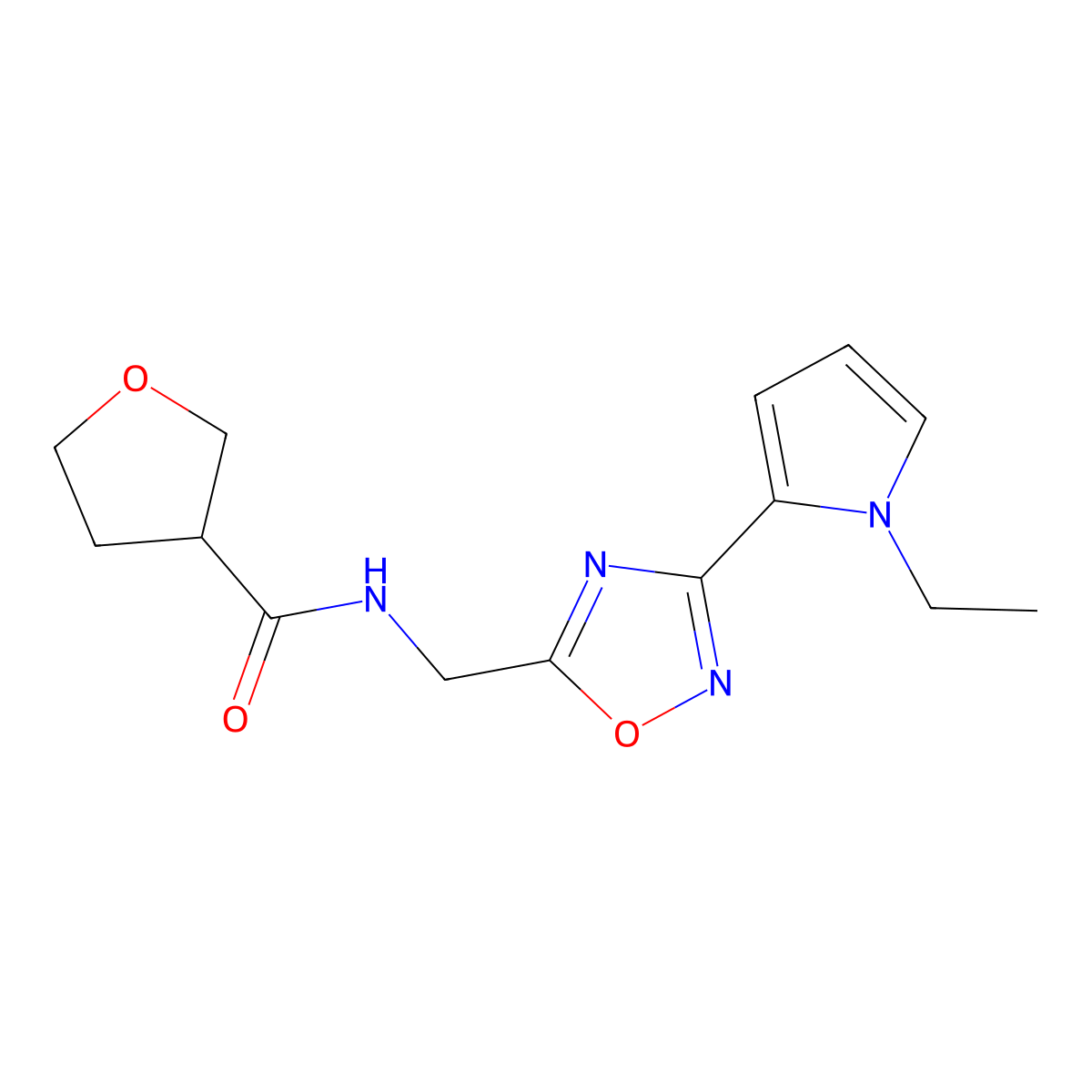 N-((3-(1-ethyl-1H-pyrrol-2-yl)-1,2,4-oxadiazol-5-yl)methyl)tetrahydrofuran-3-carboxamide molecular structure, CAS 2034410-06-3