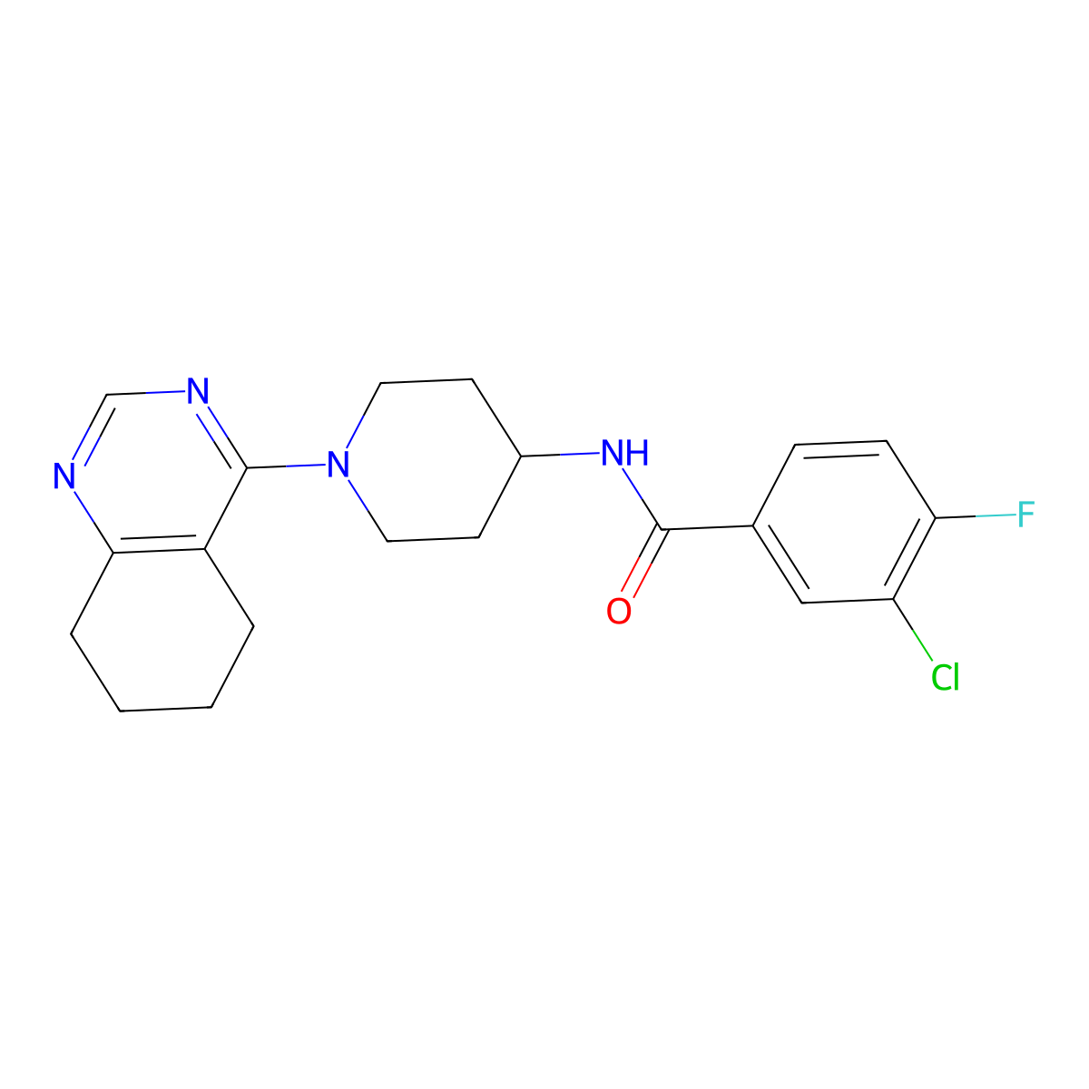 3-chloro-4-fluoro-N-[1-(5,6,7,8-tetrahydroquinazolin-4-yl)piperidin-4-yl]benzamide molecular structure, CAS 2034410-11-0