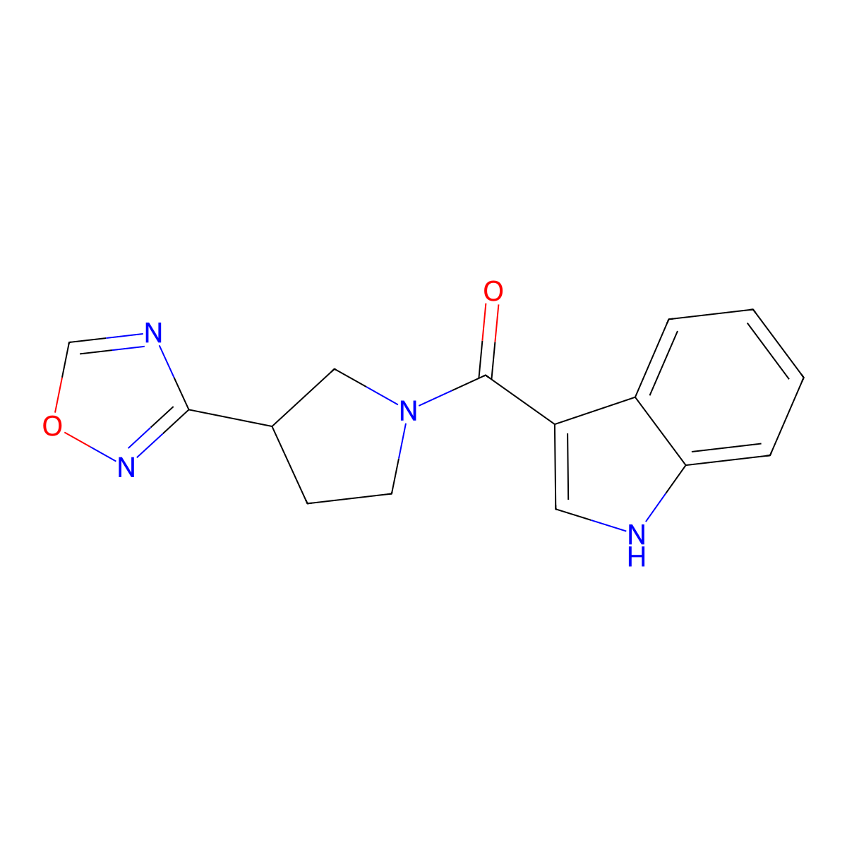 (3-(1,2,4-oxadiazol-3-yl)pyrrolidin-1-yl)(1H-indol-3-yl)methanone molecular structure, CAS 2034410-16-5