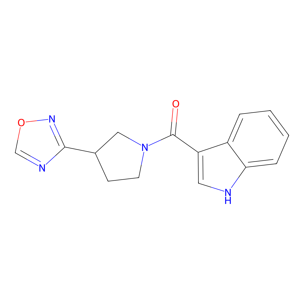 (3-(1,2,4-oxadiazol-3-yl)pyrrolidin-1-yl)(1H-indol-3-yl)methanone molecular structure, CAS 2034410-16-5