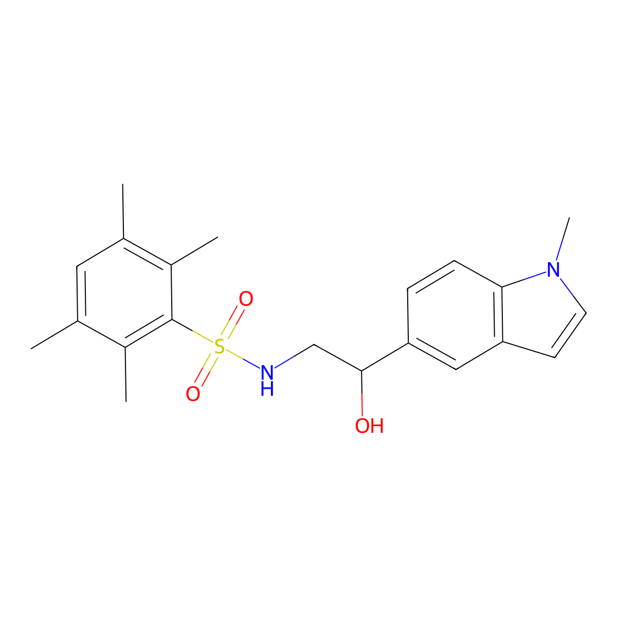 N-(2-hydroxy-2-(1-methyl-1H-indol-5-yl)ethyl)-2,3,5,6-tetramethylbenzenesulfonamide molecular structure, CAS 2034410-21-2