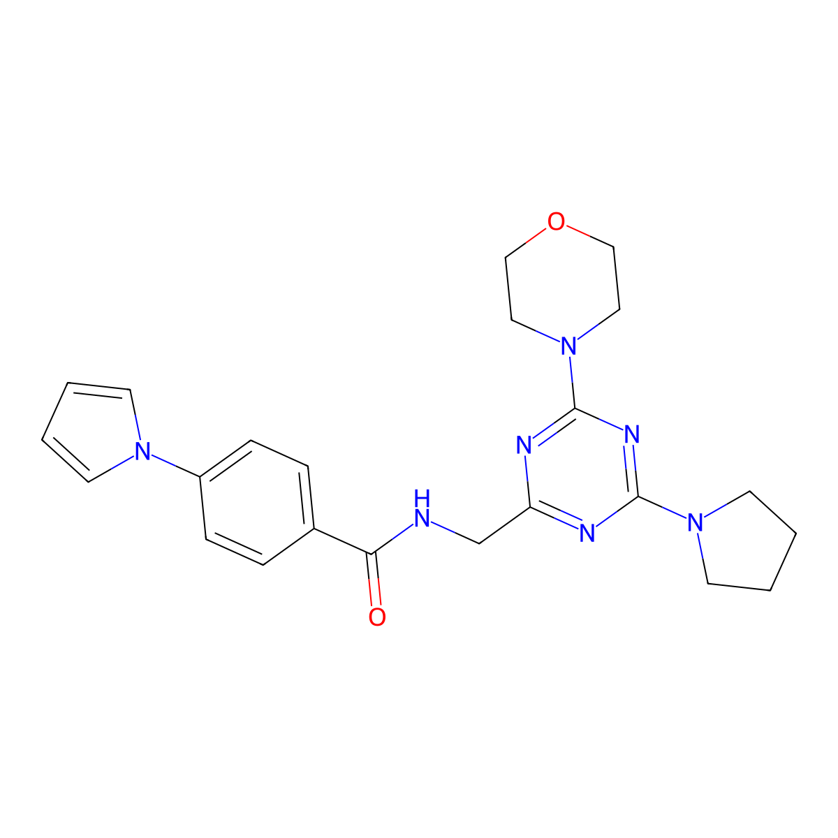 N-((4-morpholino-6-(pyrrolidin-1-yl)-1,3,5-triazin-2-yl)methyl)-4-(1H-pyrrol-1-yl)benzamide molecular structure, CAS 2034410-24-5
