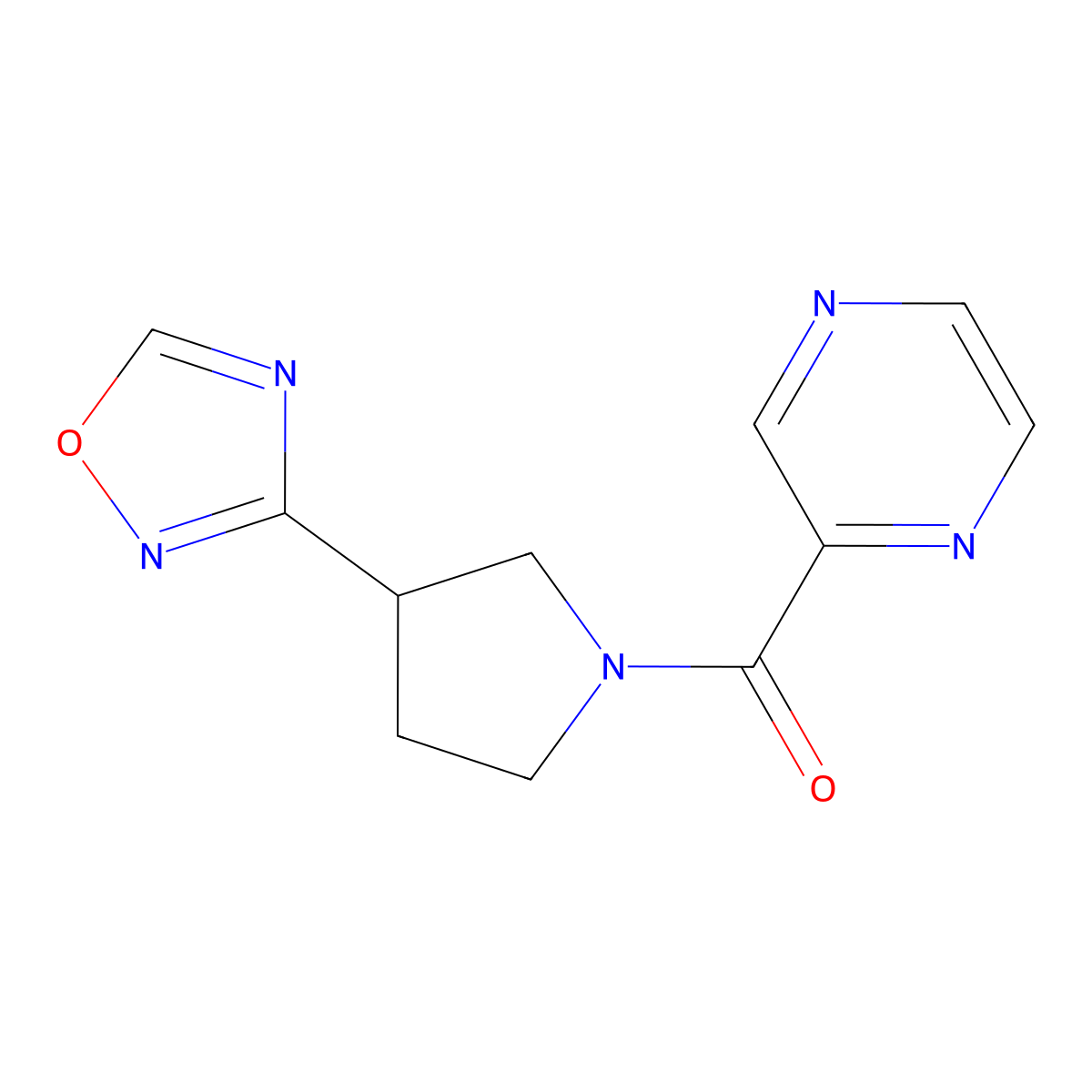 (3-(1,2,4-Oxadiazol-3-yl)pyrrolidin-1-yl)(pyrazin-2-yl)methanone molecular structure, CAS 2034410-25-6