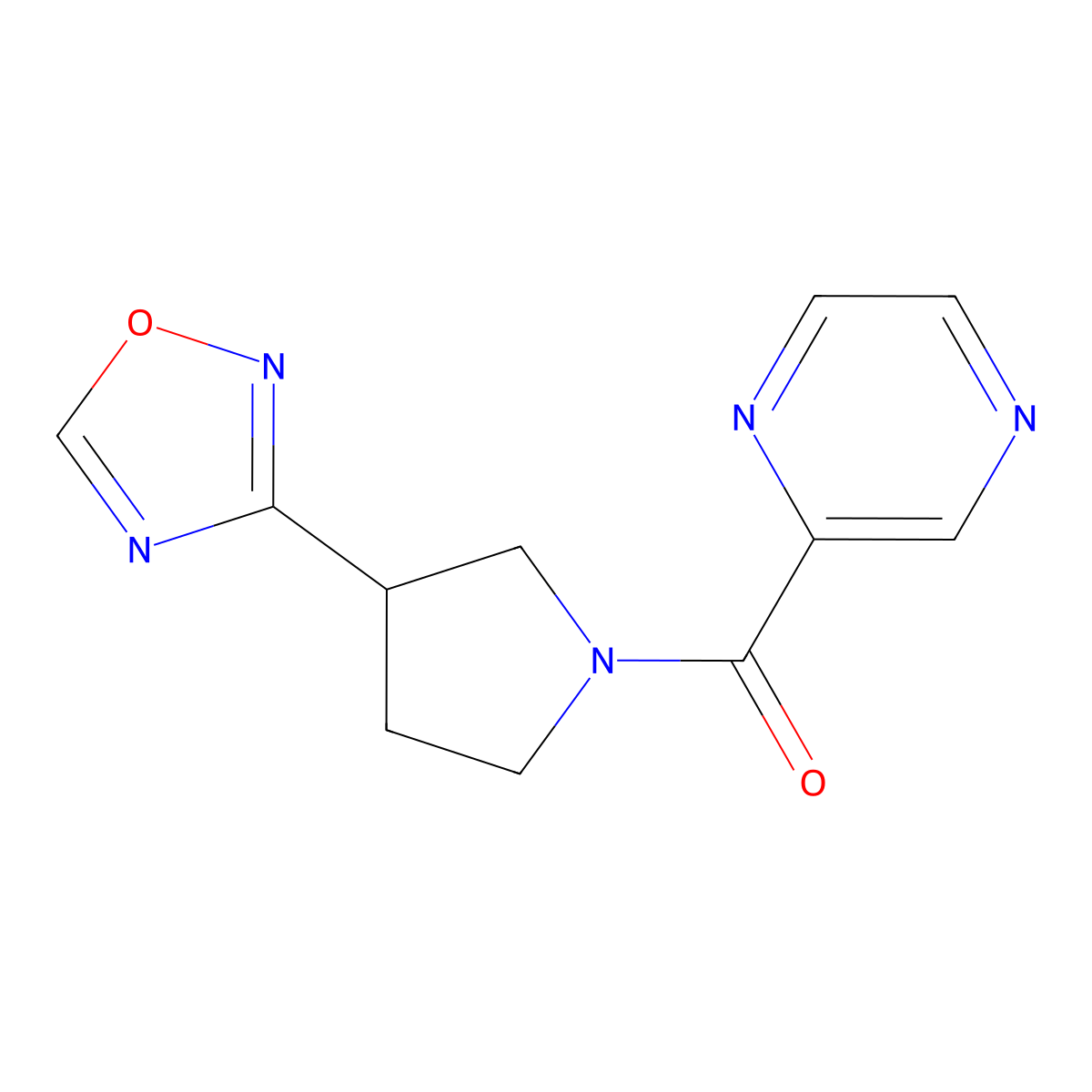 (3-(1,2,4-Oxadiazol-3-yl)pyrrolidin-1-yl)(pyrazin-2-yl)methanone molecular structure, CAS 2034410-25-6