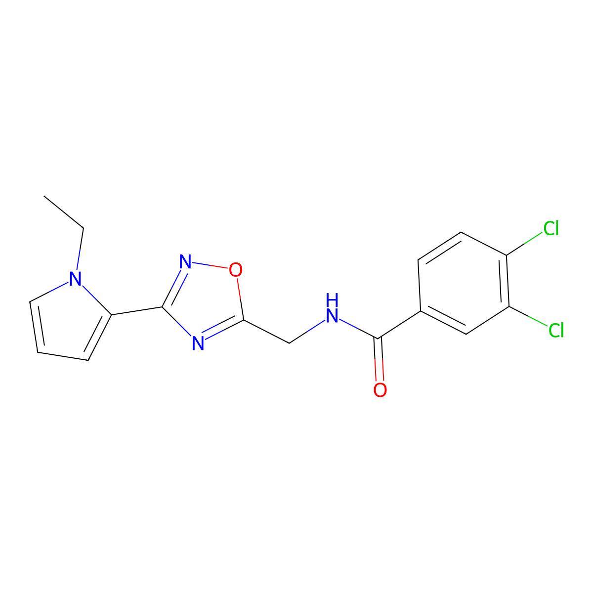3,4-dichloro-N-((3-(1-ethyl-1H-pyrrol-2-yl)-1,2,4-oxadiazol-5-yl)methyl)benzamide molecular structure, CAS 2034410-26-7