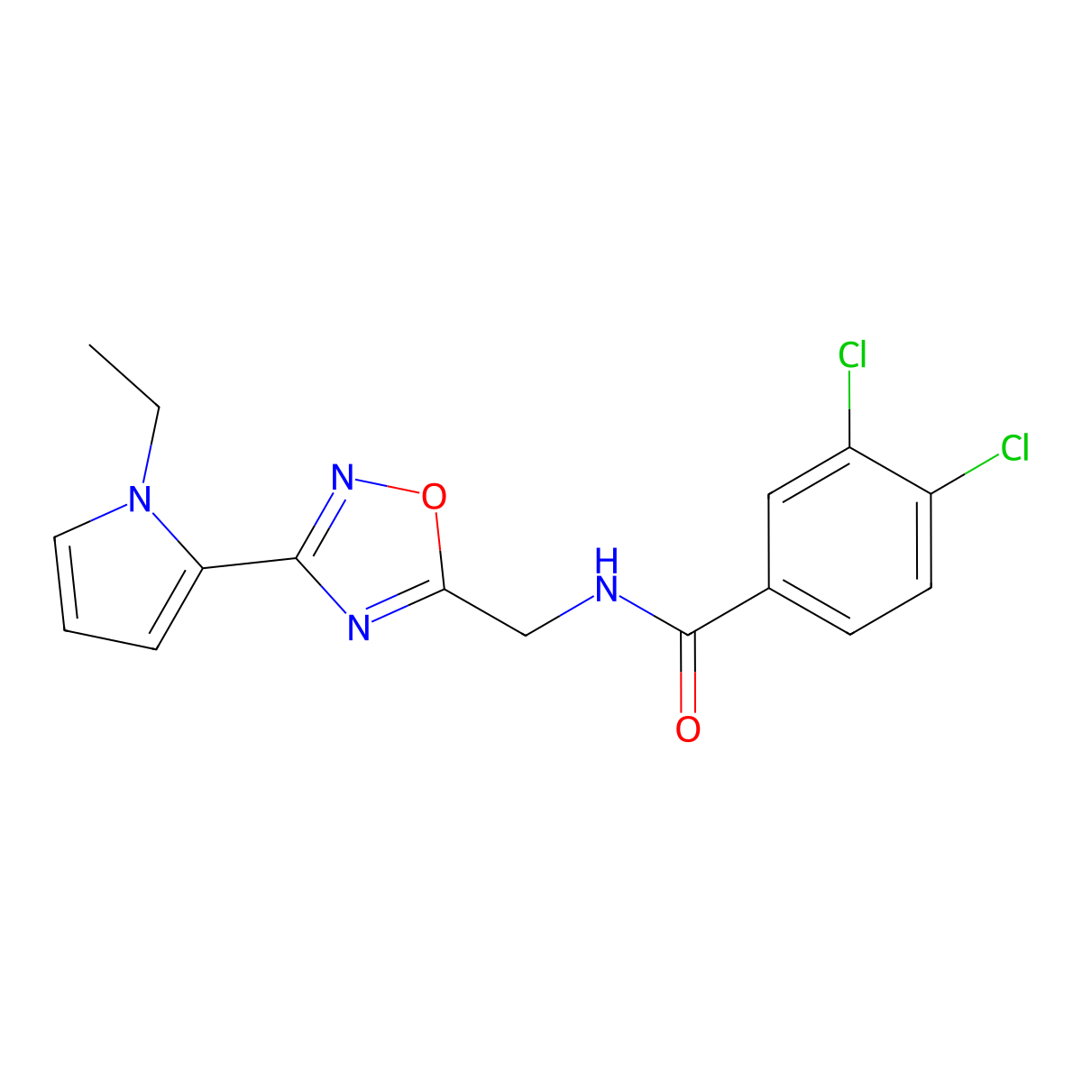 3,4-dichloro-N-((3-(1-ethyl-1H-pyrrol-2-yl)-1,2,4-oxadiazol-5-yl)methyl)benzamide molecular structure, CAS 2034410-26-7