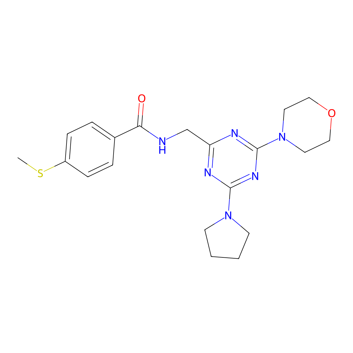 4-(methylsulfanyl)-N-{[4-(morpholin-4-yl)-6-(pyrrolidin-1-yl)-1,3,5-triazin-2-yl]methyl}benzamide molecular structure, CAS 2034410-33-6
