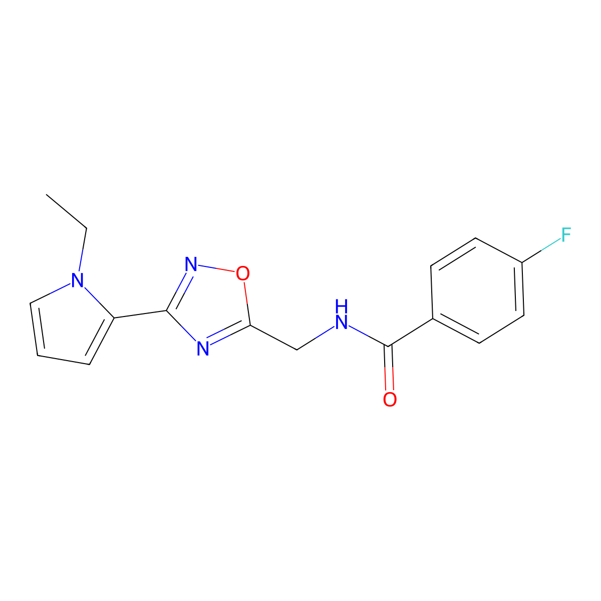 N-((3-(1-ethyl-1H-pyrrol-2-yl)-1,2,4-oxadiazol-5-yl)methyl)-4-fluorobenzamide molecular structure, CAS 2034410-40-5