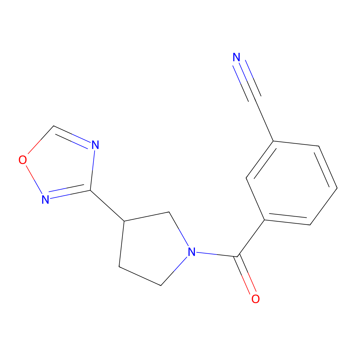 3-[3-(1,2,4-Oxadiazol-3-yl)pyrrolidine-1-carbonyl]benzonitrile molecular structure, CAS 2034410-42-7