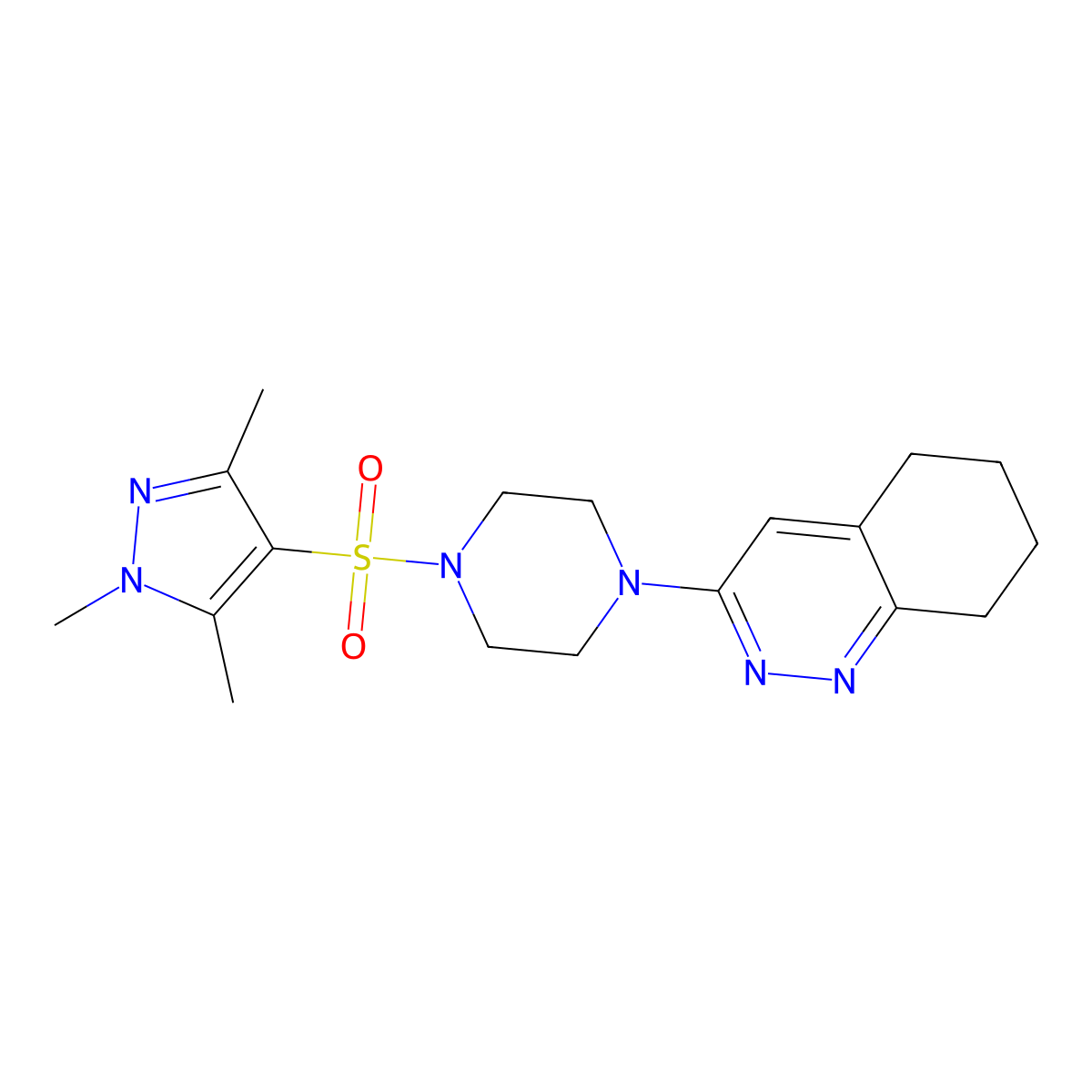 3-(4-((1,3,5-trimethyl-1H-pyrazol-4-yl)sulfonyl)piperazin-1-yl)-5,6,7,8-tetrahydrocinnoline molecular structure, CAS 2034410-43-8