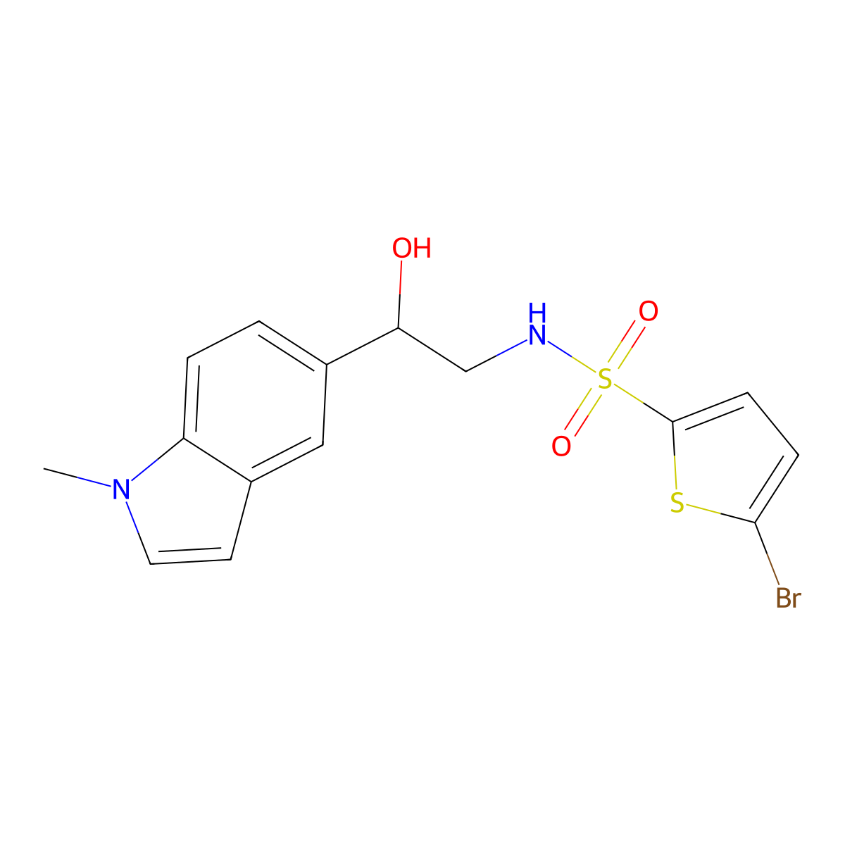 5-bromo-N-(2-hydroxy-2-(1-methyl-1H-indol-5-yl)ethyl)thiophene-2-sulfonamide molecular structure, CAS 2034410-47-2