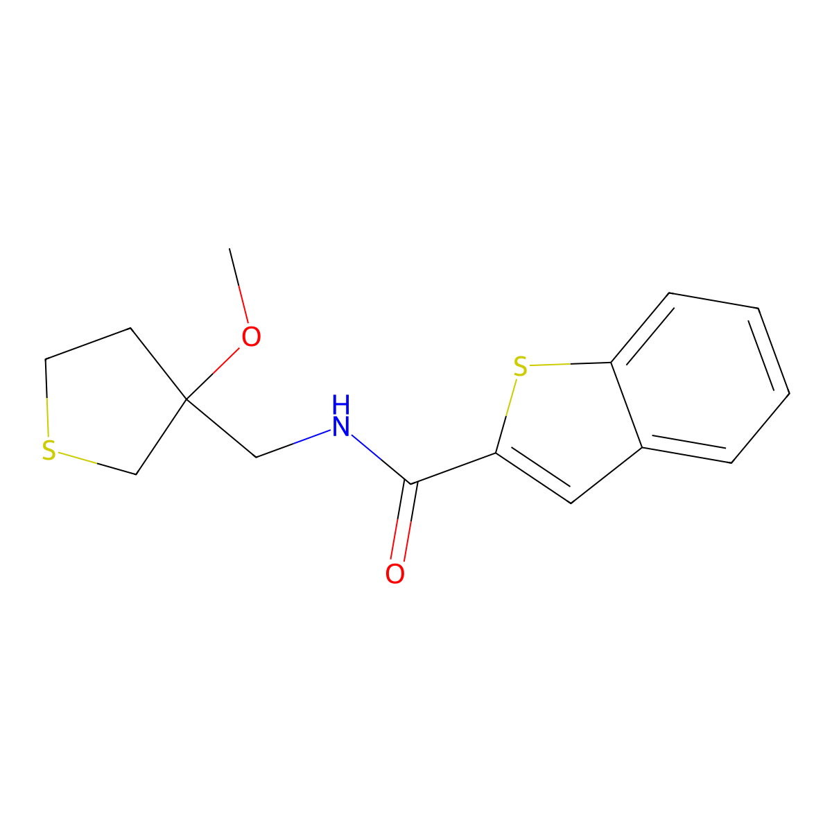 N-((3-methoxytetrahydrothiophen-3-yl)methyl)benzo[b]thiophene-2-carboxamide molecular structure, CAS 2034410-48-3