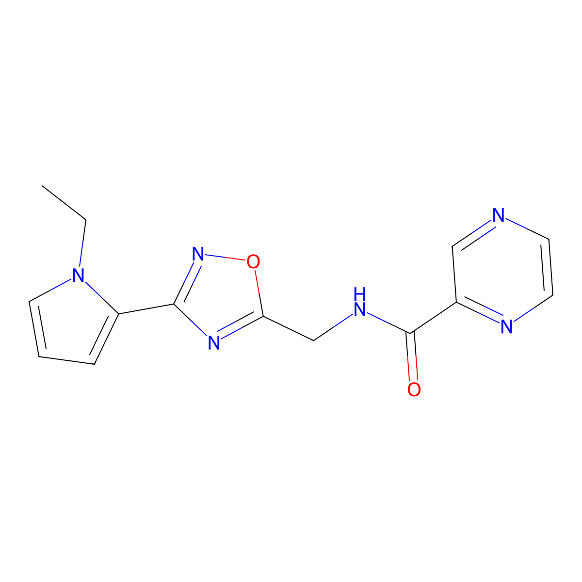 N-((3-(1-ethyl-1H-pyrrol-2-yl)-1,2,4-oxadiazol-5-yl)methyl)pyrazine-2-carboxamide molecular structure, CAS 2034410-50-7