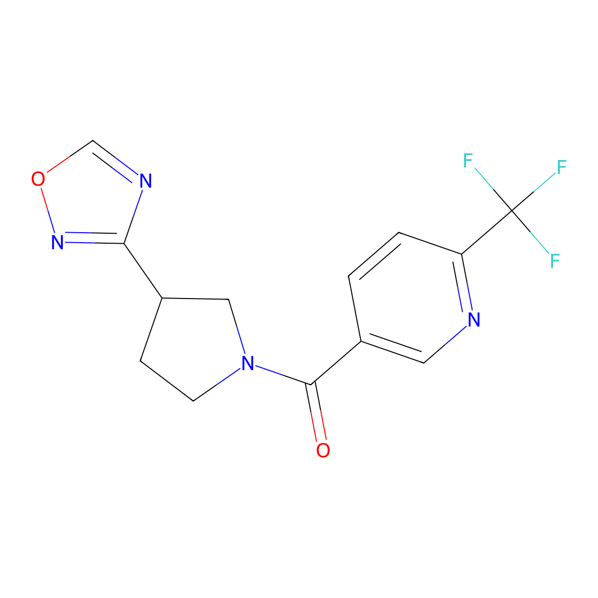 (3-(1,2,4-Oxadiazol-3-yl)pyrrolidin-1-yl)(6-(trifluoromethyl)pyridin-3-yl)methanone molecular structure, CAS 2034410-64-3