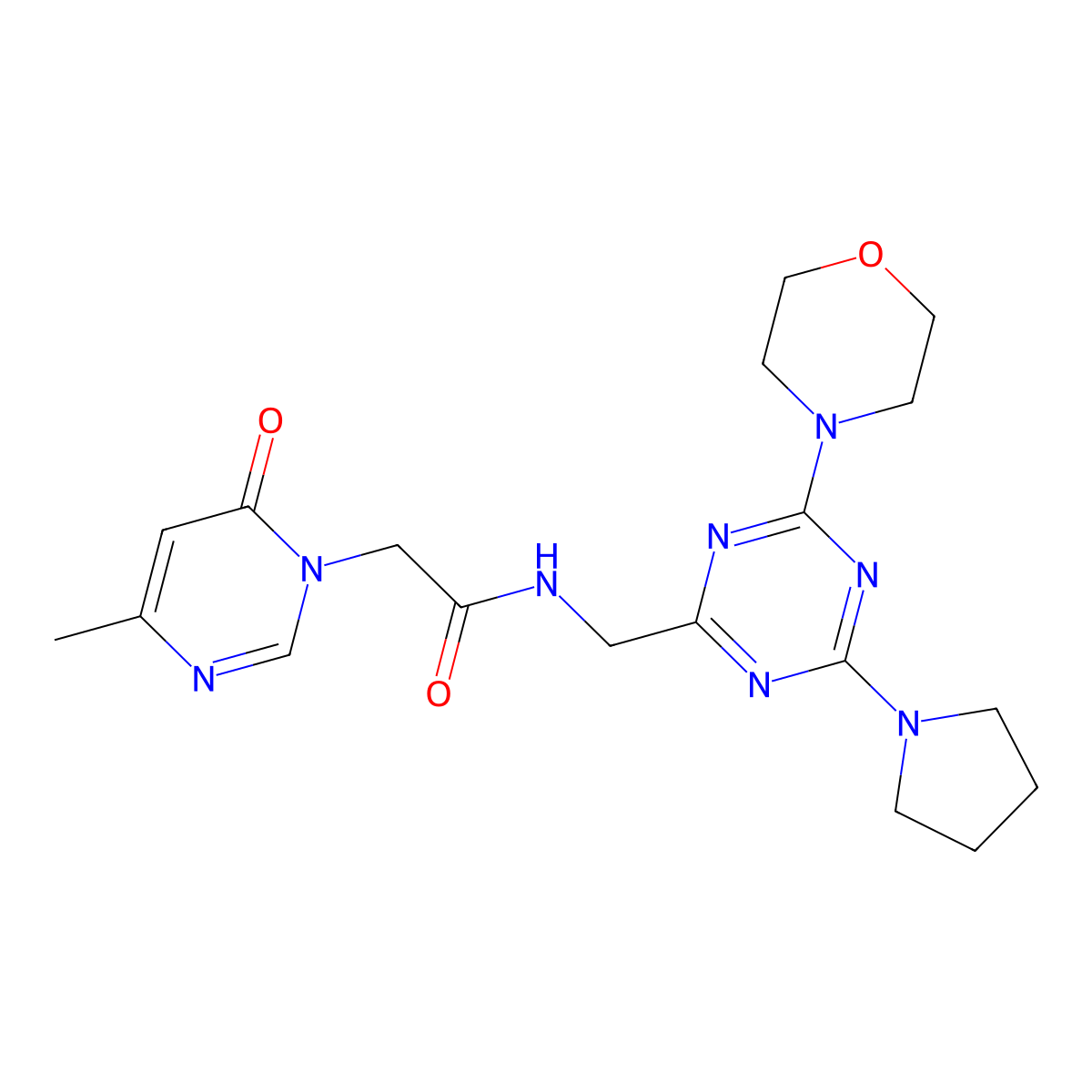 2-(4-methyl-6-oxopyrimidin-1(6H)-yl)-N-((4-morpholino-6-(pyrrolidin-1-yl)-1,3,5-triazin-2-yl)methyl)acetamide molecular structure, CAS 2034410-65-4