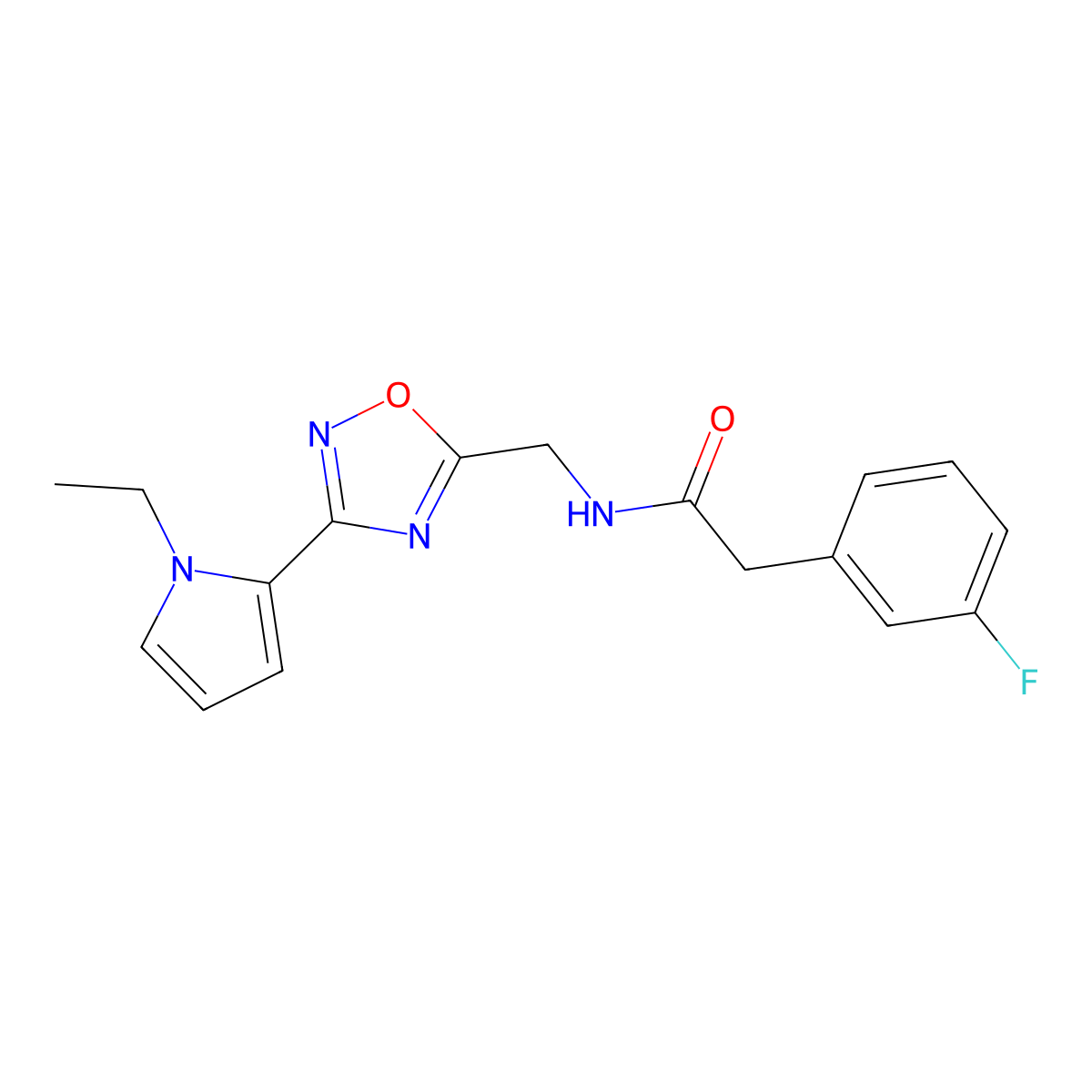 N-((3-(1-ethyl-1H-pyrrol-2-yl)-1,2,4-oxadiazol-5-yl)methyl)-2-(3-fluorophenyl)acetamide molecular structure, CAS 2034410-68-7