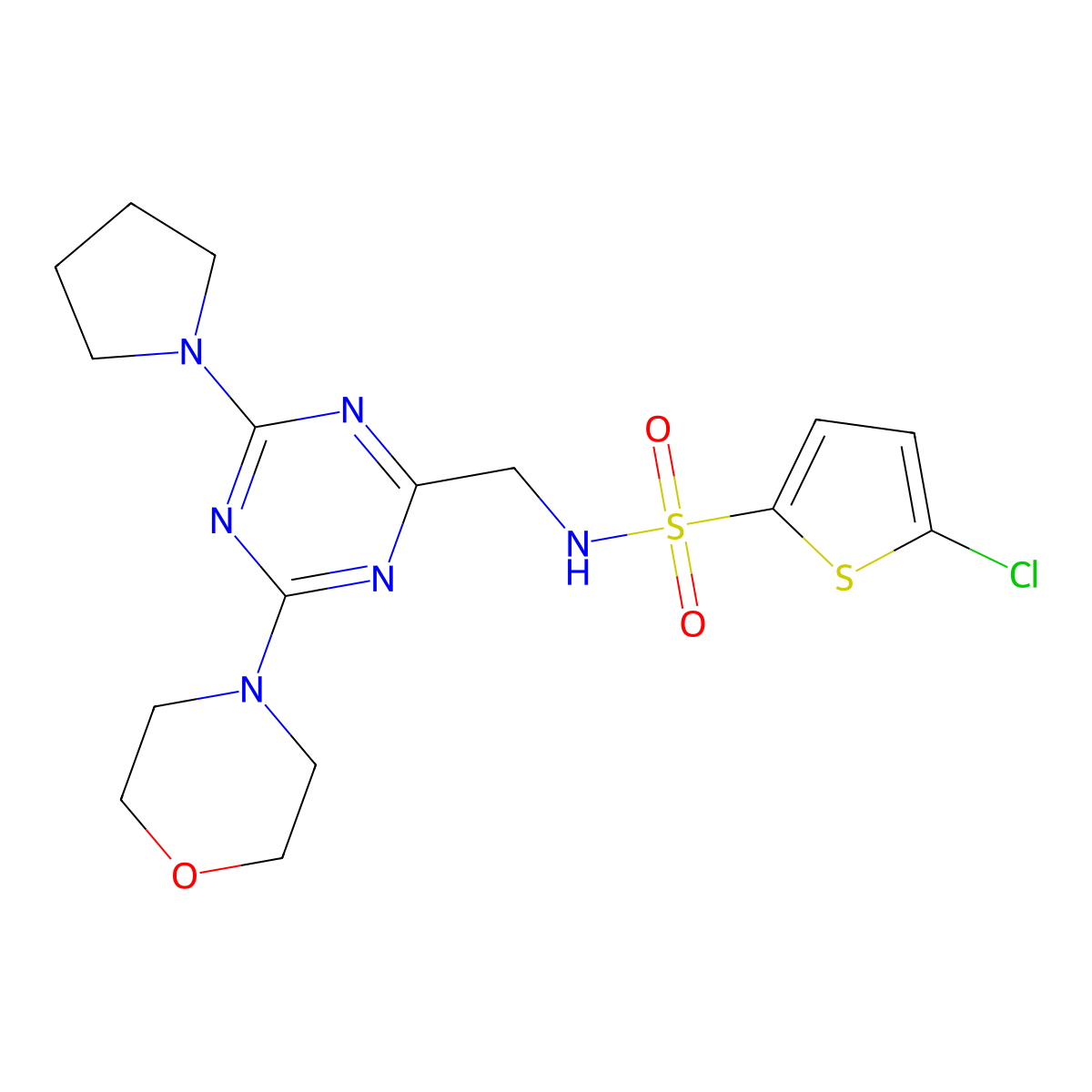 5-chloro-N-{[4-(morpholin-4-yl)-6-(pyrrolidin-1-yl)-1,3,5-triazin-2-yl]methyl}thiophene-2-sulfonamide molecular structure, CAS 2034410-72-3