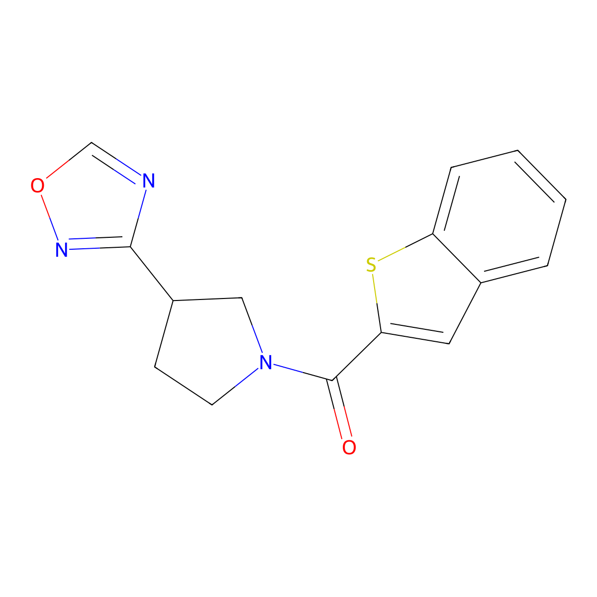 (3-(1,2,4-Oxadiazol-3-yl)pyrrolidin-1-yl)(benzo[b]thiophen-2-yl)methanone molecular structure, CAS 2034410-75-6