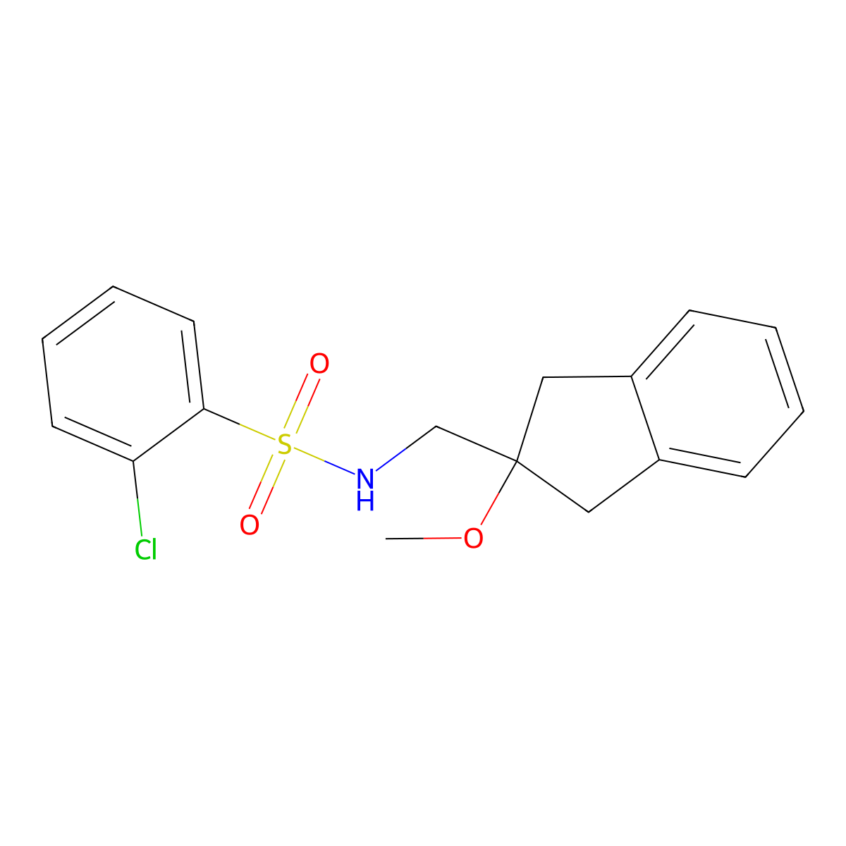2-chloro-N-((2-methoxy-2,3-dihydro-1H-inden-2-yl)methyl)benzenesulfonamide molecular structure, CAS 2034410-77-8