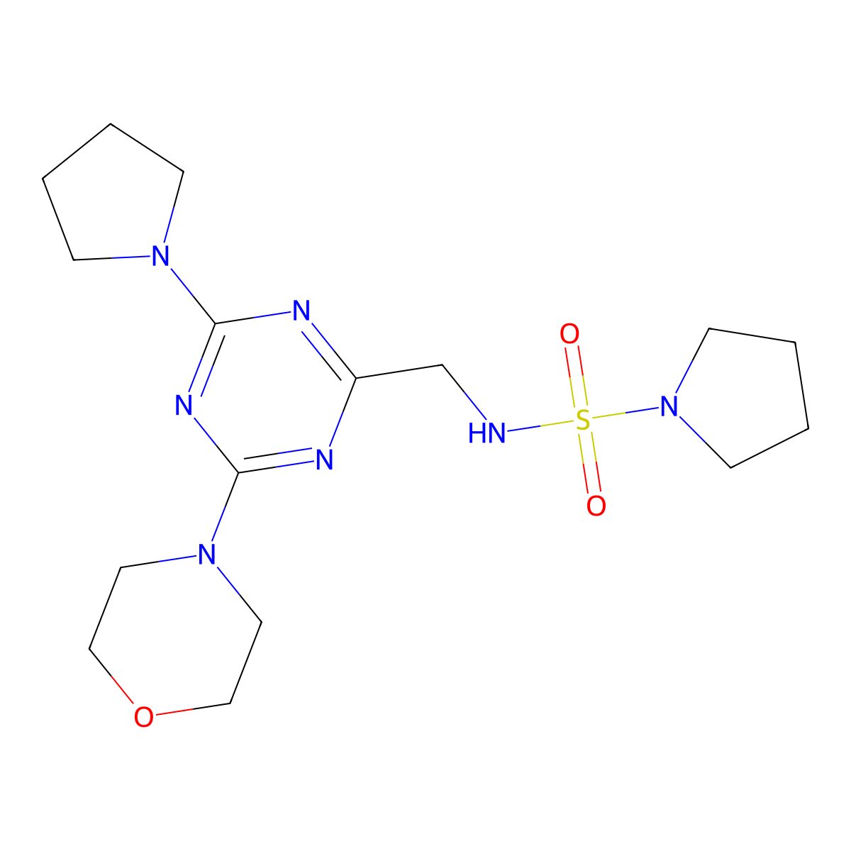 N-((4-morpholino-6-(pyrrolidin-1-yl)-1,3,5-triazin-2-yl)methyl)pyrrolidine-1-sulfonamide molecular structure, CAS 2034410-84-7