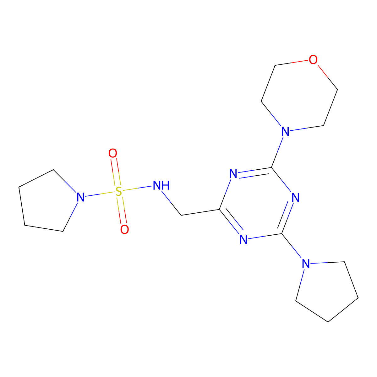 N-((4-morpholino-6-(pyrrolidin-1-yl)-1,3,5-triazin-2-yl)methyl)pyrrolidine-1-sulfonamide molecular structure, CAS 2034410-84-7