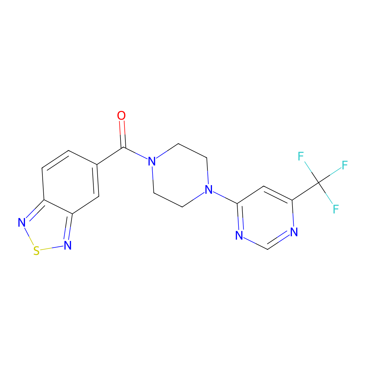 Benzo[c][1,2,5]thiadiazol-5-yl(4-(6-(trifluoromethyl)pyrimidin-4-yl)piperazin-1-yl)methanone molecular structure, CAS 2034410-93-8
