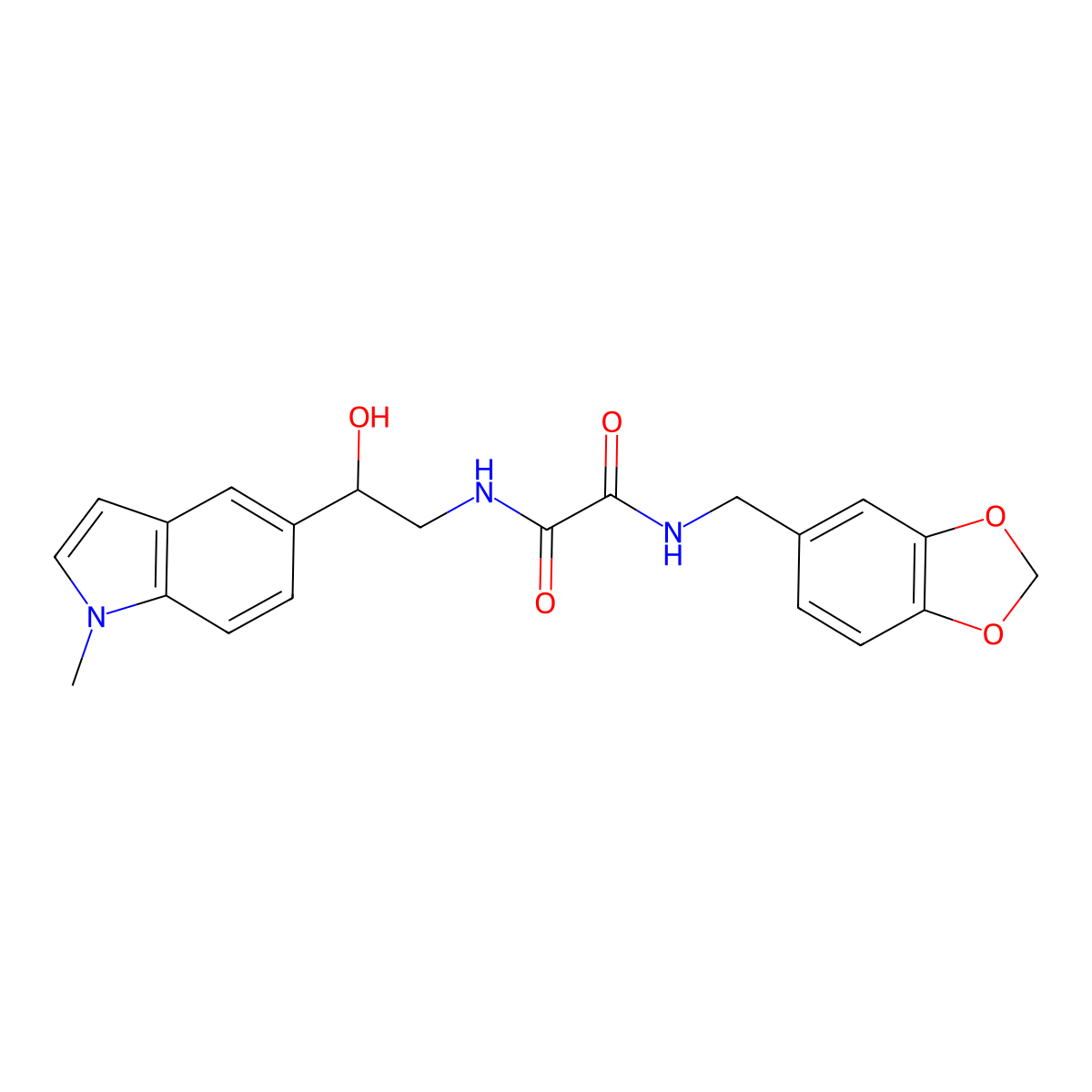 N1-(benzo[d][1,3]dioxol-5-ylmethyl)-N2-(2-hydroxy-2-(1-methyl-1H-indol-5-yl)ethyl)oxalamide molecular structure, CAS 2034411-01-1