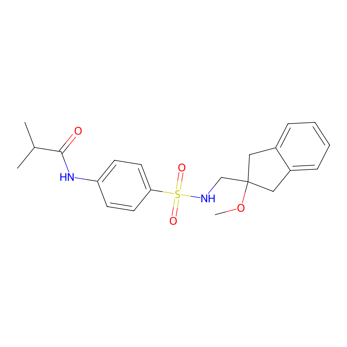 N-(4-(N-((2-methoxy-2,3-dihydro-1H-inden-2-yl)methyl)sulfamoyl)phenyl)isobutyramide molecular structure, CAS 2034411-07-7