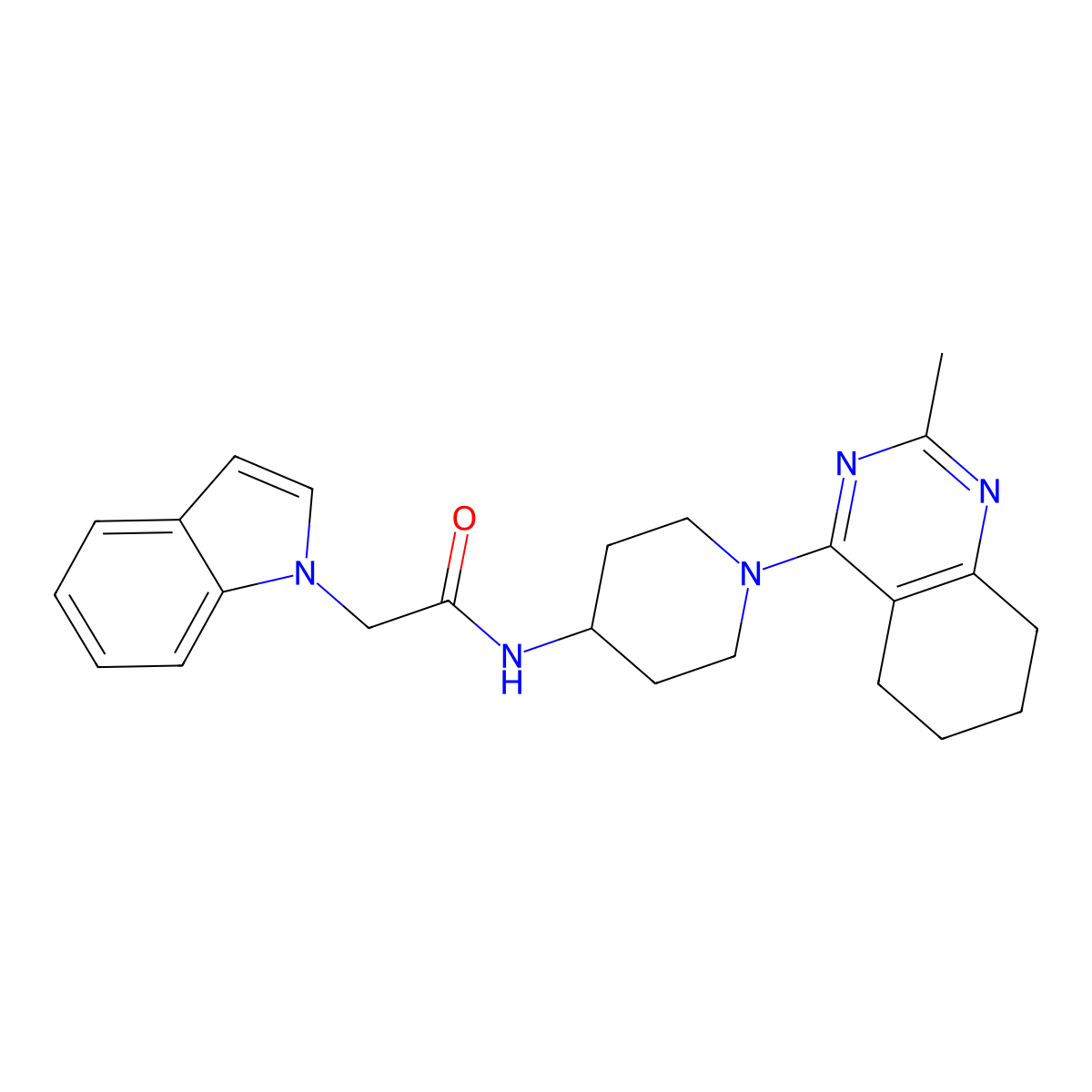 2-(1H-indol-1-yl)-N-(1-(2-methyl-5,6,7,8-tetrahydroquinazolin-4-yl)piperidin-4-yl)acetamide molecular structure, CAS 2034411-08-8